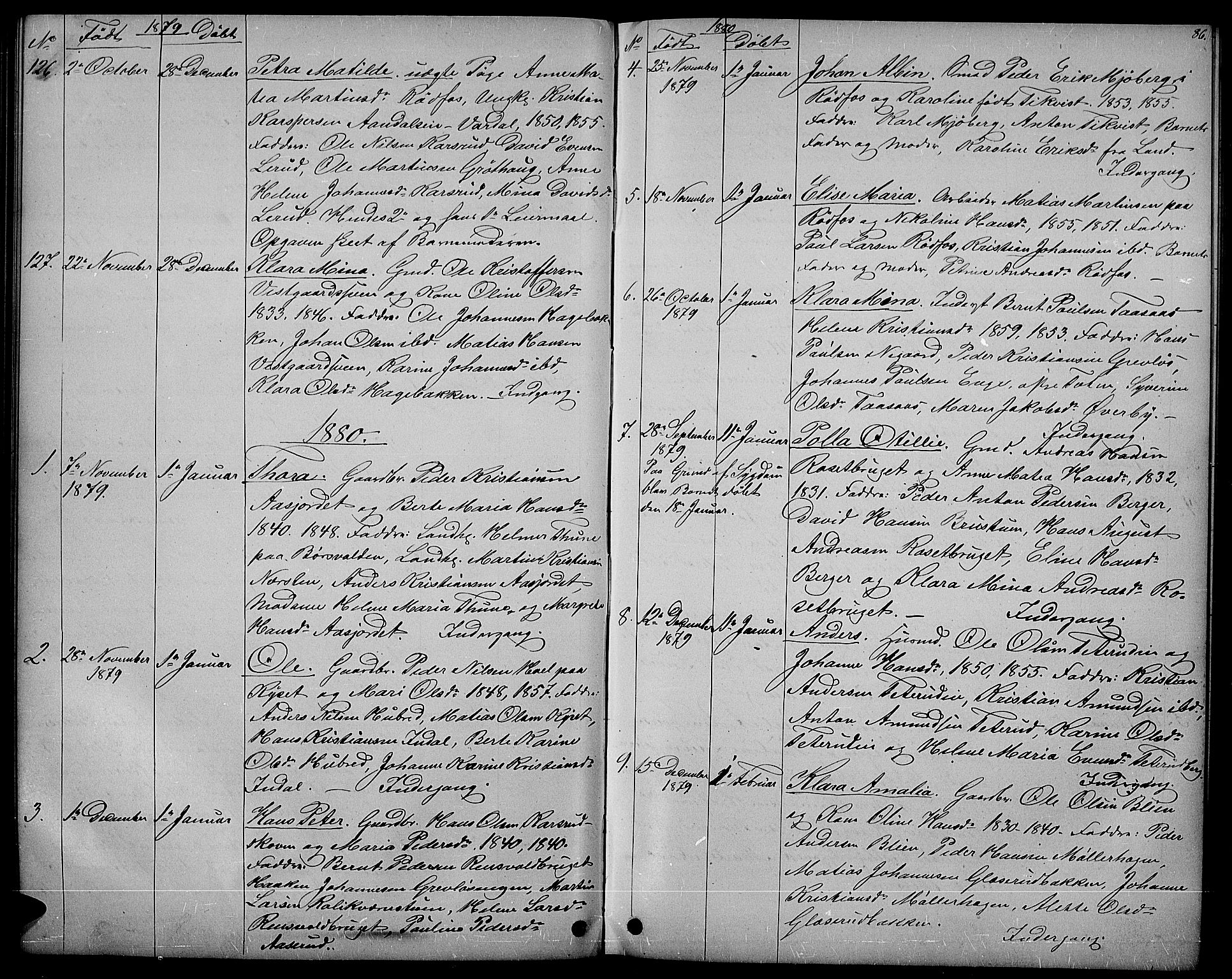 Vestre Toten prestekontor, SAH/PREST-108/H/Ha/Hab/L0006: Parish register (copy) no. 6, 1870-1887, p. 86