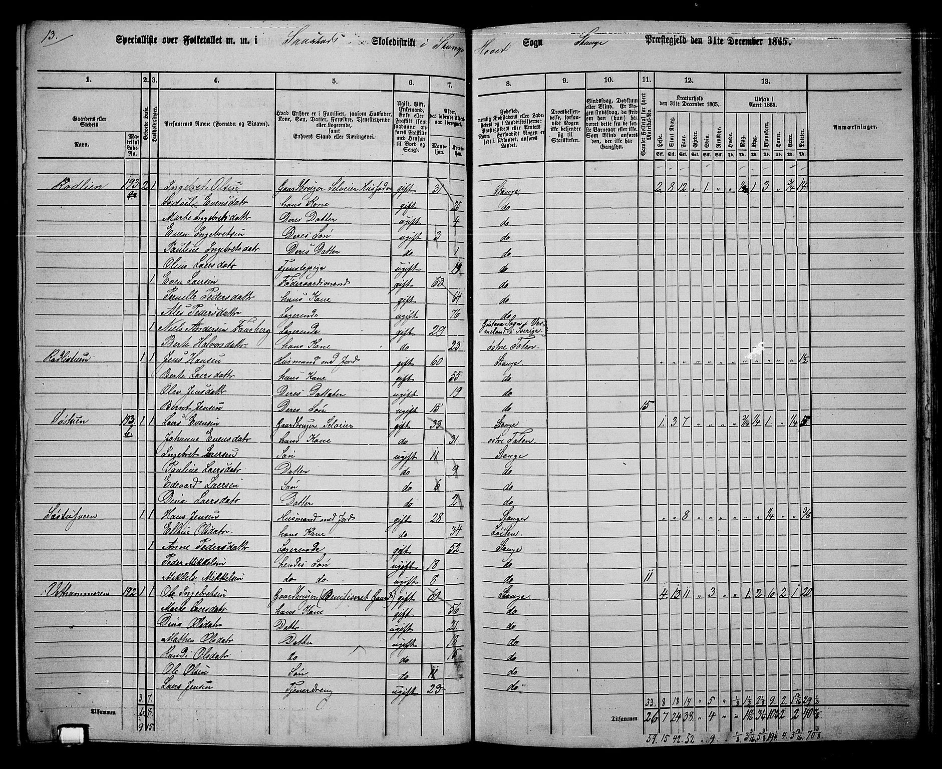 RA, 1865 census for Stange, 1865, p. 167