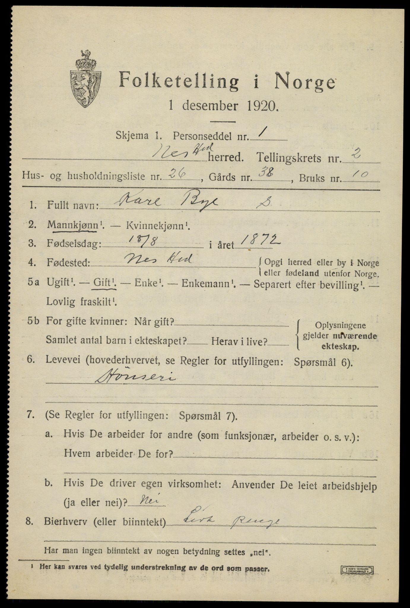 SAH, 1920 census for Nes (Hedmark), 1920, p. 3268