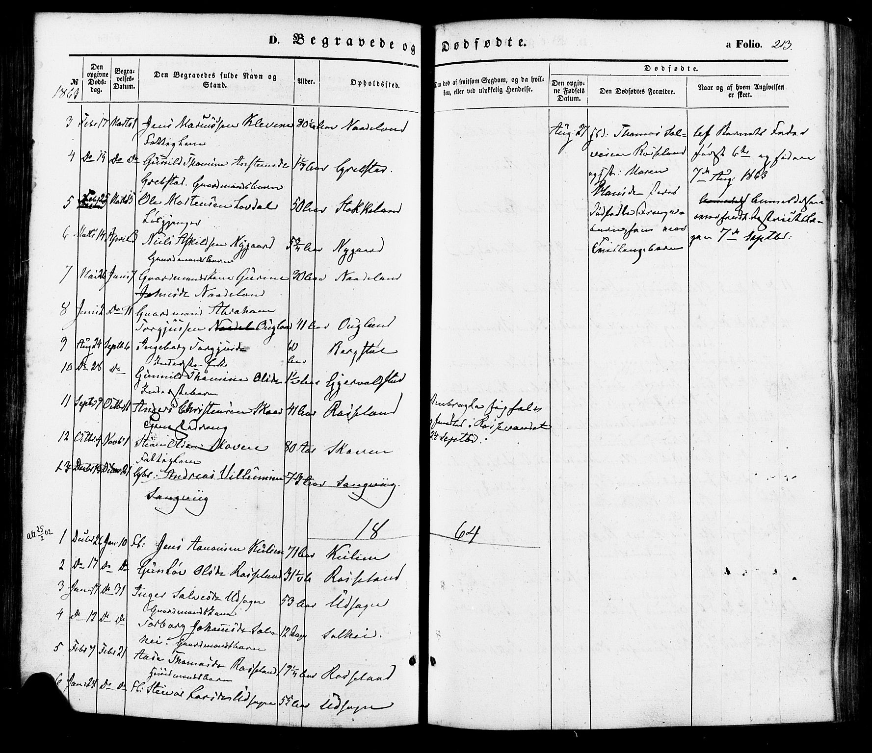Søgne sokneprestkontor, SAK/1111-0037/F/Fa/Faa/L0002: Parish register (official) no. A 2, 1854-1882, p. 213