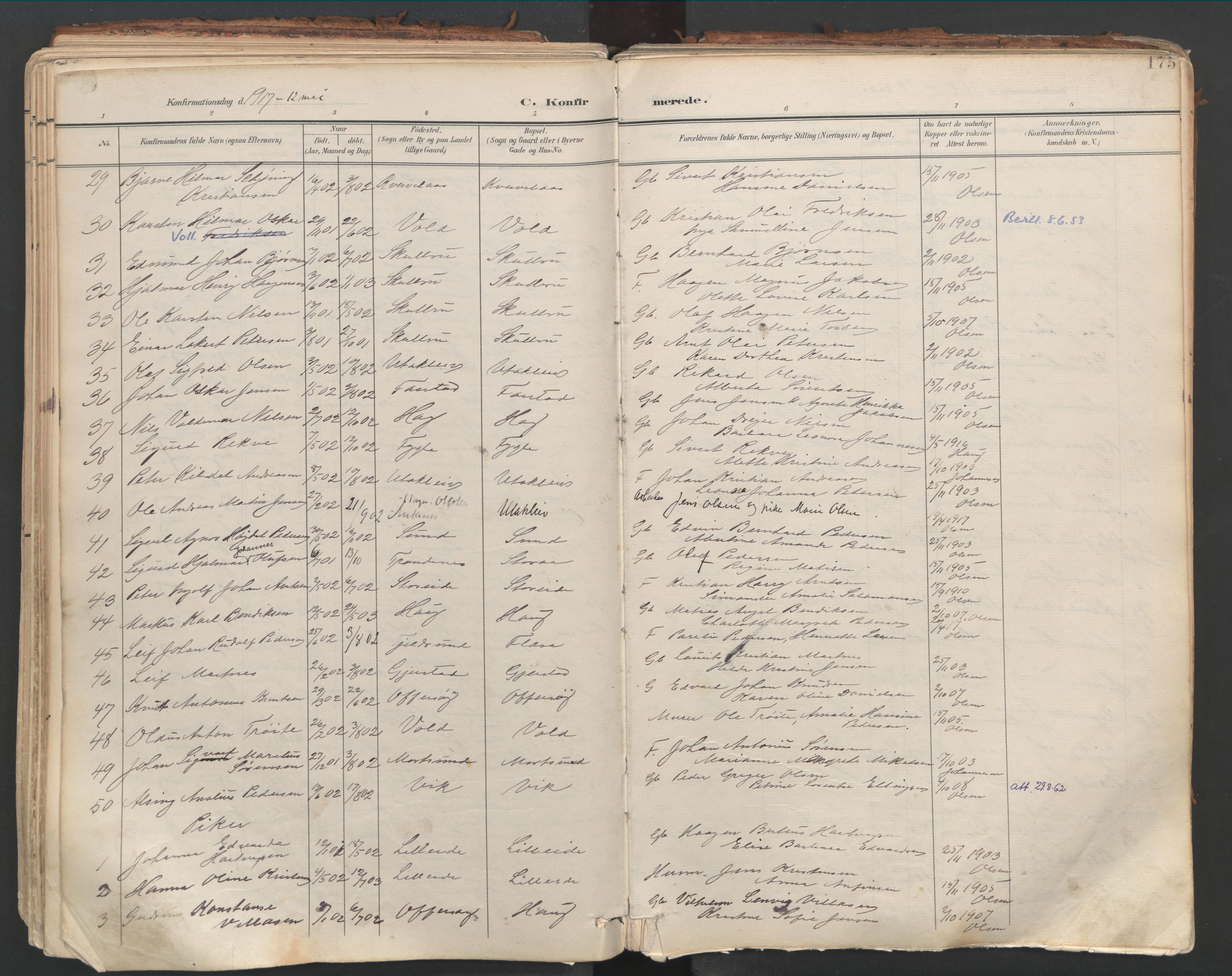 Ministerialprotokoller, klokkerbøker og fødselsregistre - Nordland, AV/SAT-A-1459/881/L1154: Parish register (official) no. 881A07, 1907-1918, p. 175