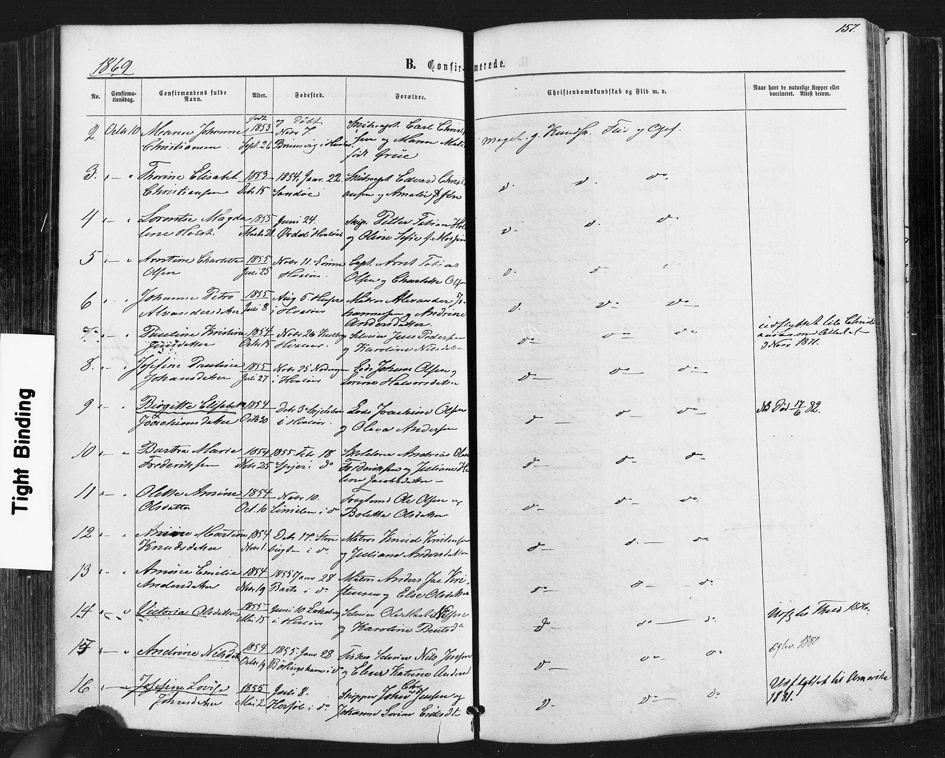 Hvaler prestekontor Kirkebøker, AV/SAO-A-2001/F/Fa/L0007: Parish register (official) no. I 7, 1864-1878, p. 157