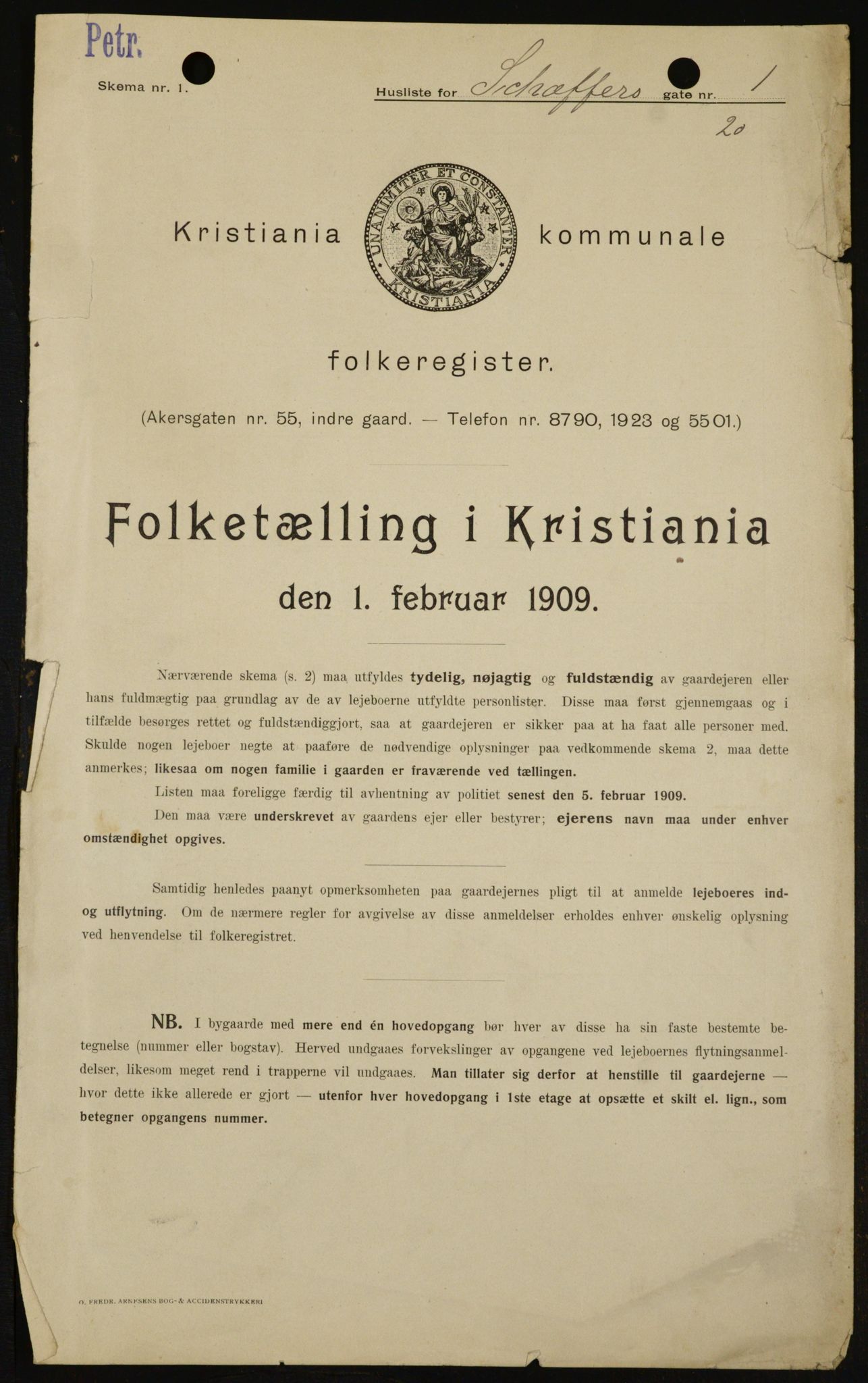 OBA, Municipal Census 1909 for Kristiania, 1909, p. 84369