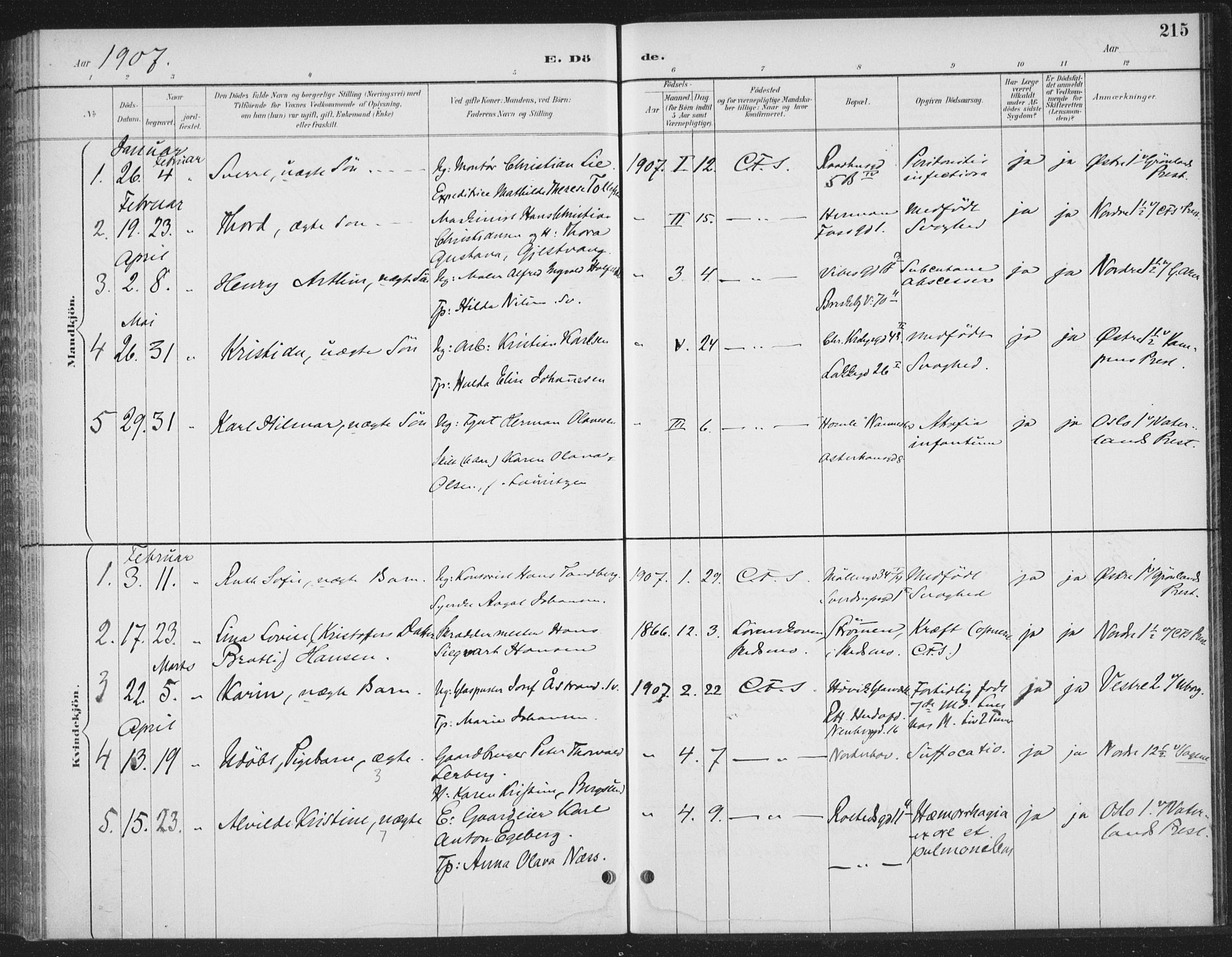 Rikshospitalet prestekontor Kirkebøker, AV/SAO-A-10309b/F/L0010: Parish register (official) no. 10, 1888-1912, p. 215