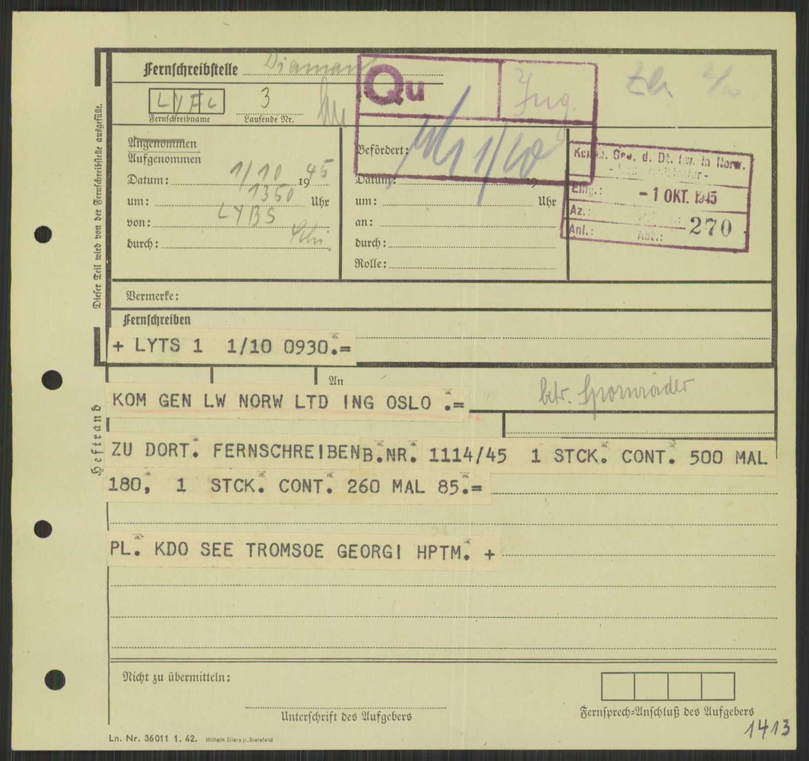 Deutscher Oberbefehlshaber Norwegen (DOBN), AV/RA-RAFA-2197/D/Di/L0066: AOK 20/WBN-DOBN Luftwaffe/Komm G. d.Dt.Lw. in Norwegen, 1945, p. 831