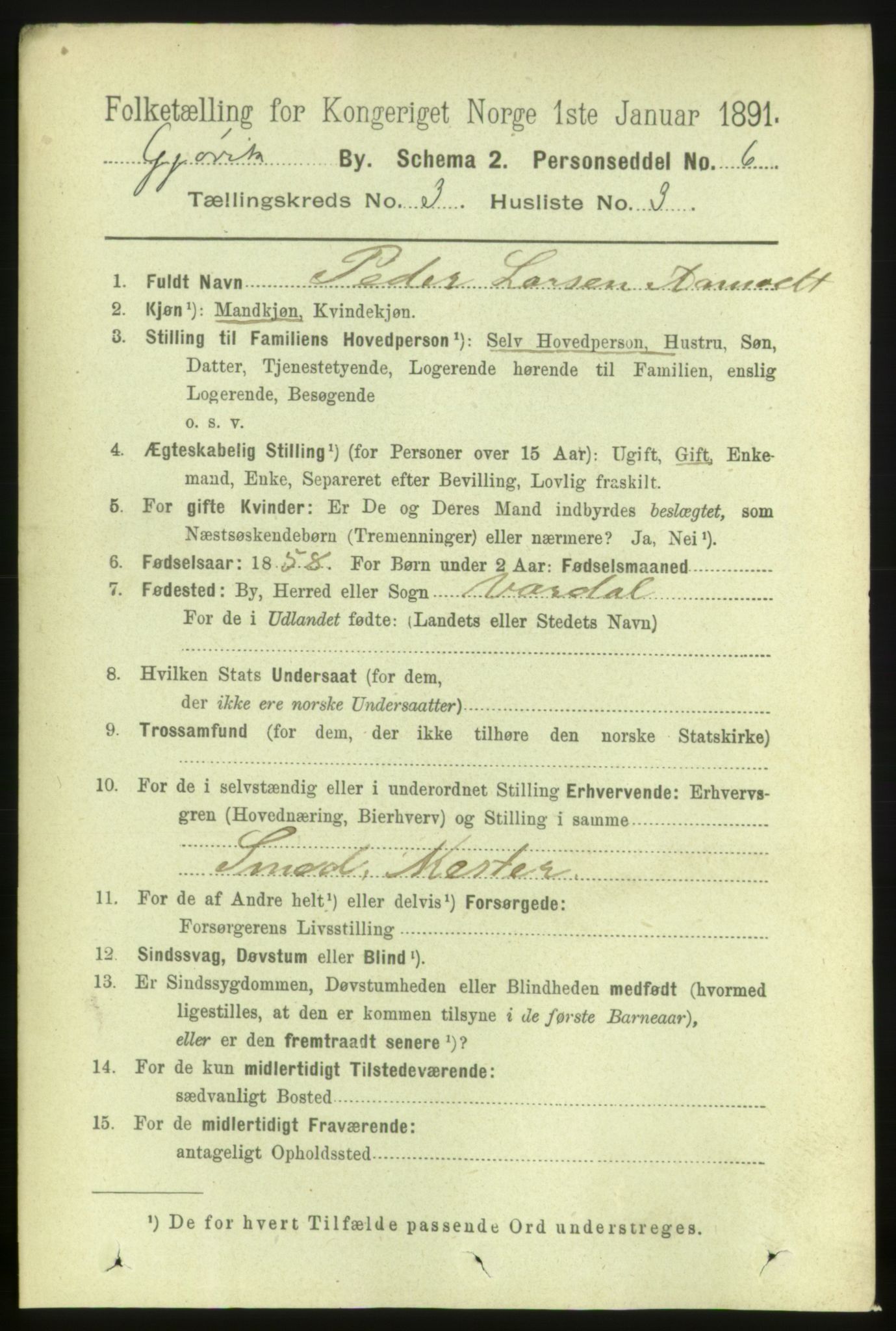 RA, 1891 census for 0502 Gjøvik, 1891, p. 1017