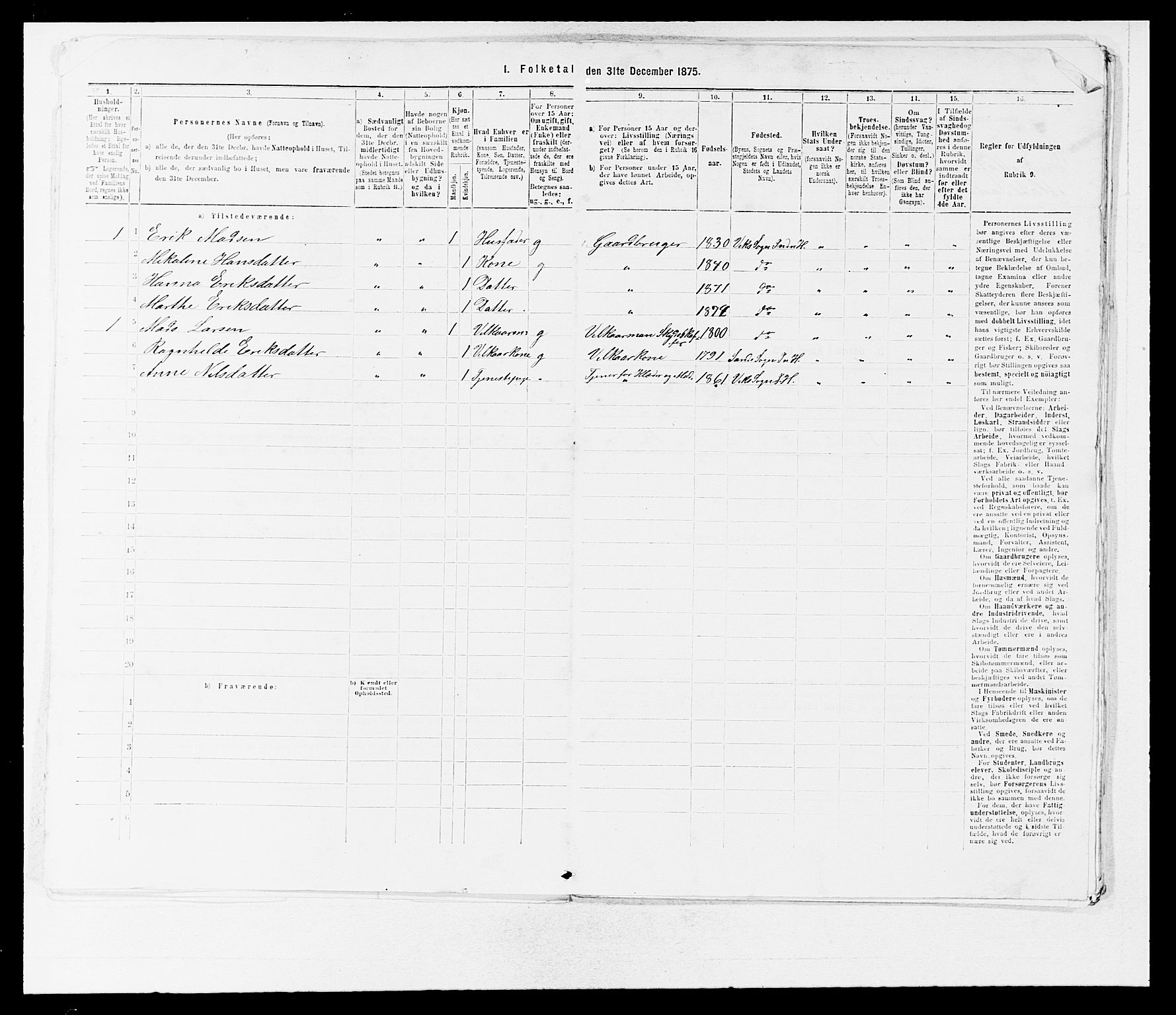 SAB, 1875 census for 1430P Indre Holmedal, 1875, p. 652