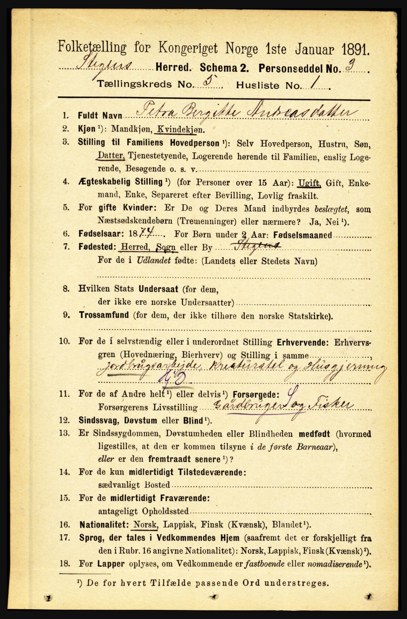 RA, 1891 census for 1848 Steigen, 1891, p. 1837