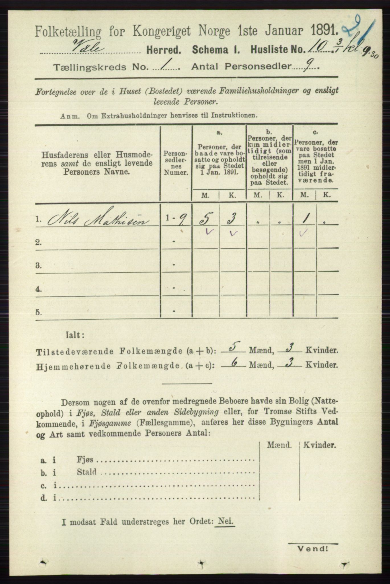 RA, 1891 census for 0716 Våle, 1891, p. 33