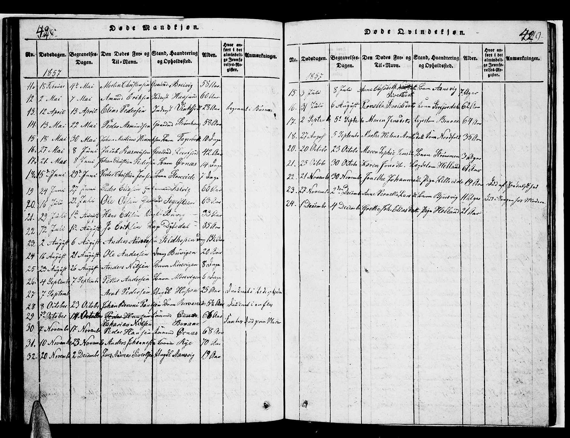 Ministerialprotokoller, klokkerbøker og fødselsregistre - Nordland, AV/SAT-A-1459/853/L0773: Parish register (copy) no. 853C01, 1821-1859, p. 428-429