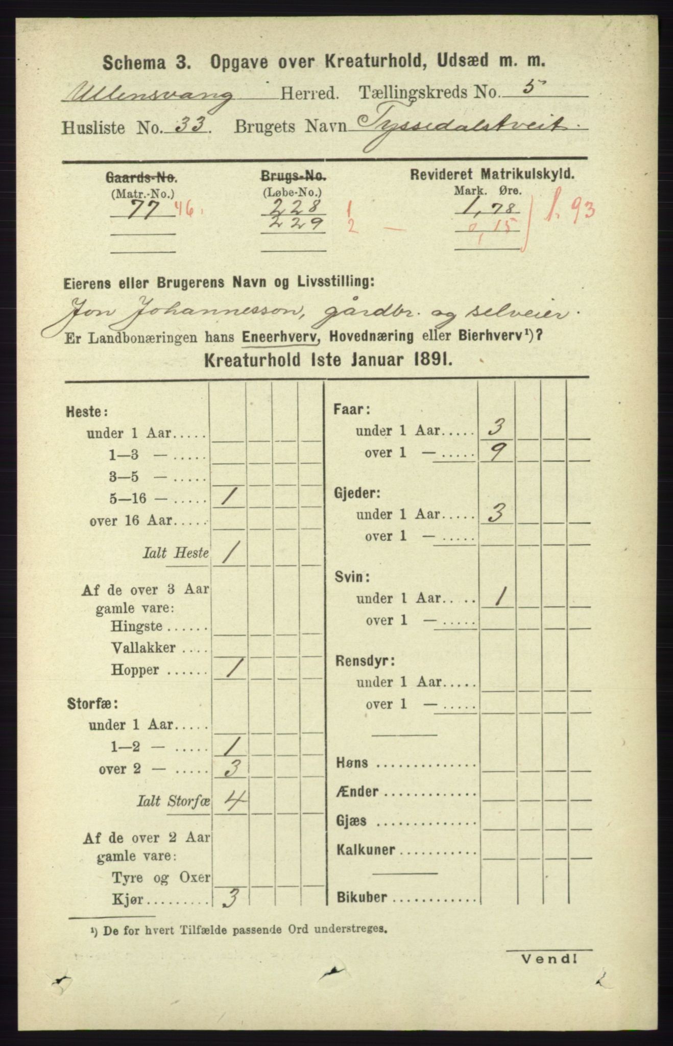 RA, 1891 census for 1230 Ullensvang, 1891, p. 7203