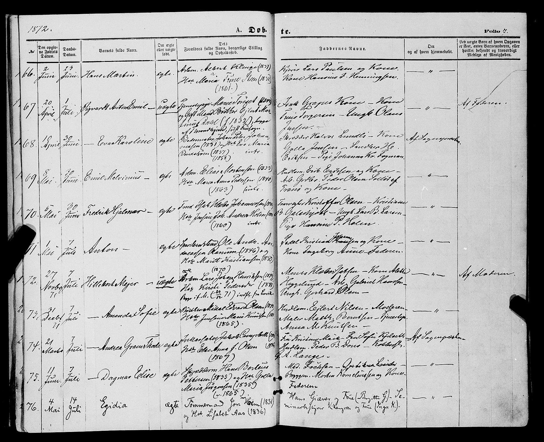 Tromsø sokneprestkontor/stiftsprosti/domprosti, SATØ/S-1343/G/Ga/L0013kirke: Parish register (official) no. 13, 1872-1877, p. 7