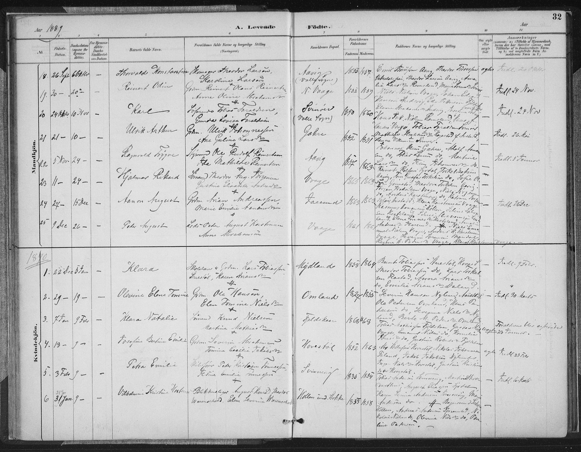 Sør-Audnedal sokneprestkontor, SAK/1111-0039/F/Fa/Faa/L0004: Parish register (official) no. A 4, 1884-1909, p. 32