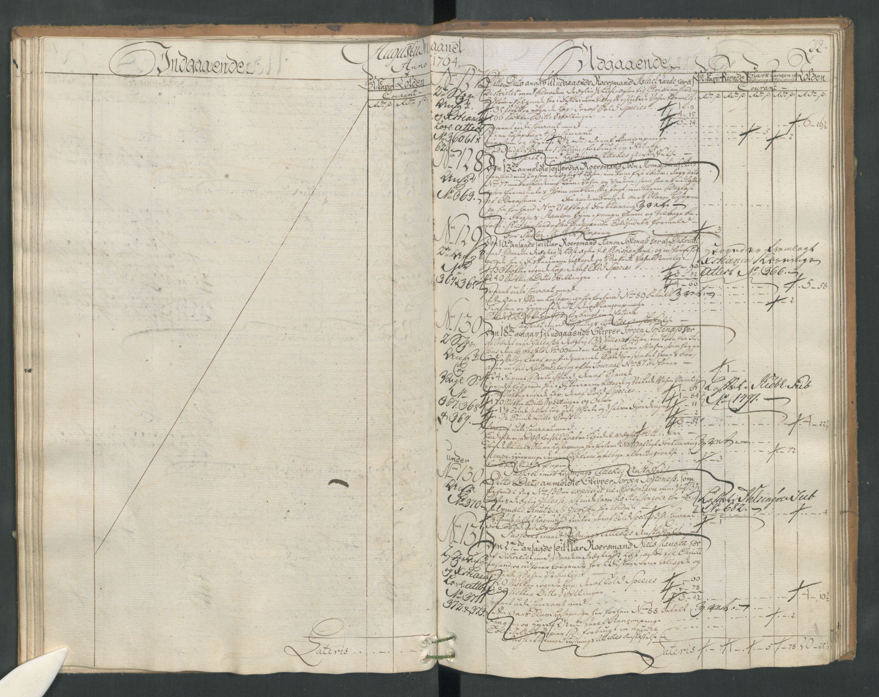 Generaltollkammeret, tollregnskaper, RA/EA-5490/R17/L0025/0006: Tollregnskaper Mandal / Utgående hovedtollbok, 1764, p. 31b-32a