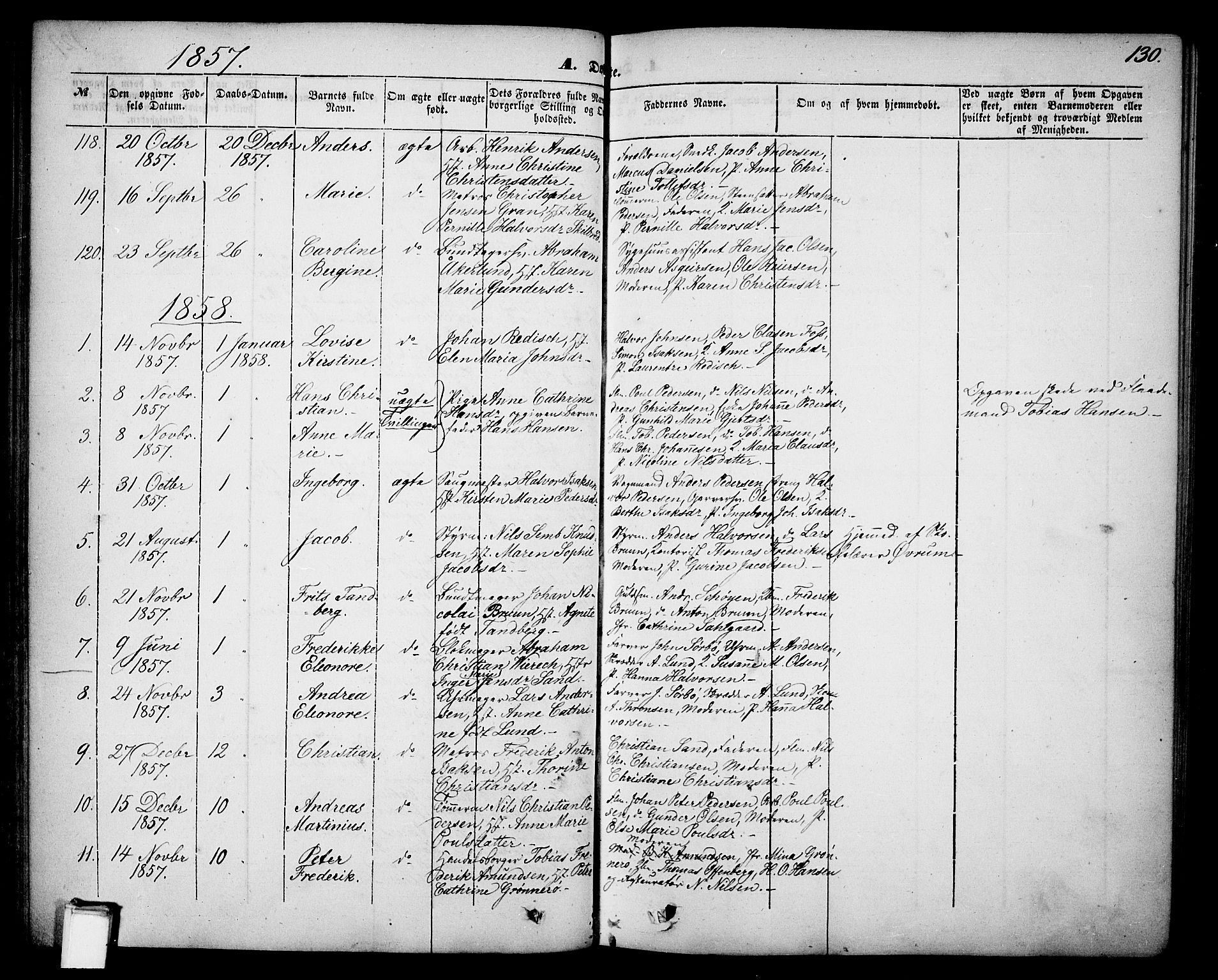 Skien kirkebøker, SAKO/A-302/G/Ga/L0004: Parish register (copy) no. 4, 1843-1867, p. 130