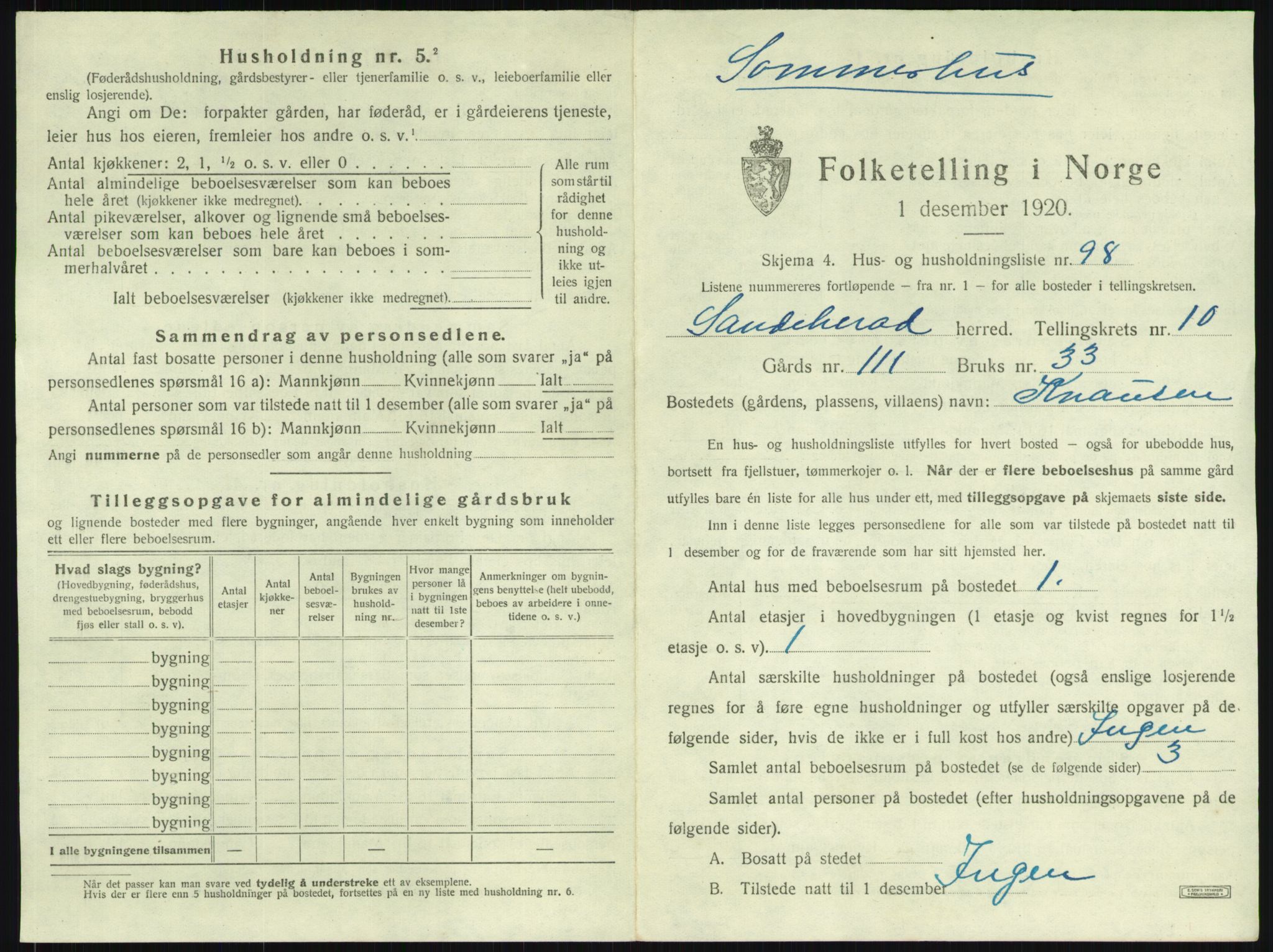 SAKO, 1920 census for Sandeherred, 1920, p. 2246