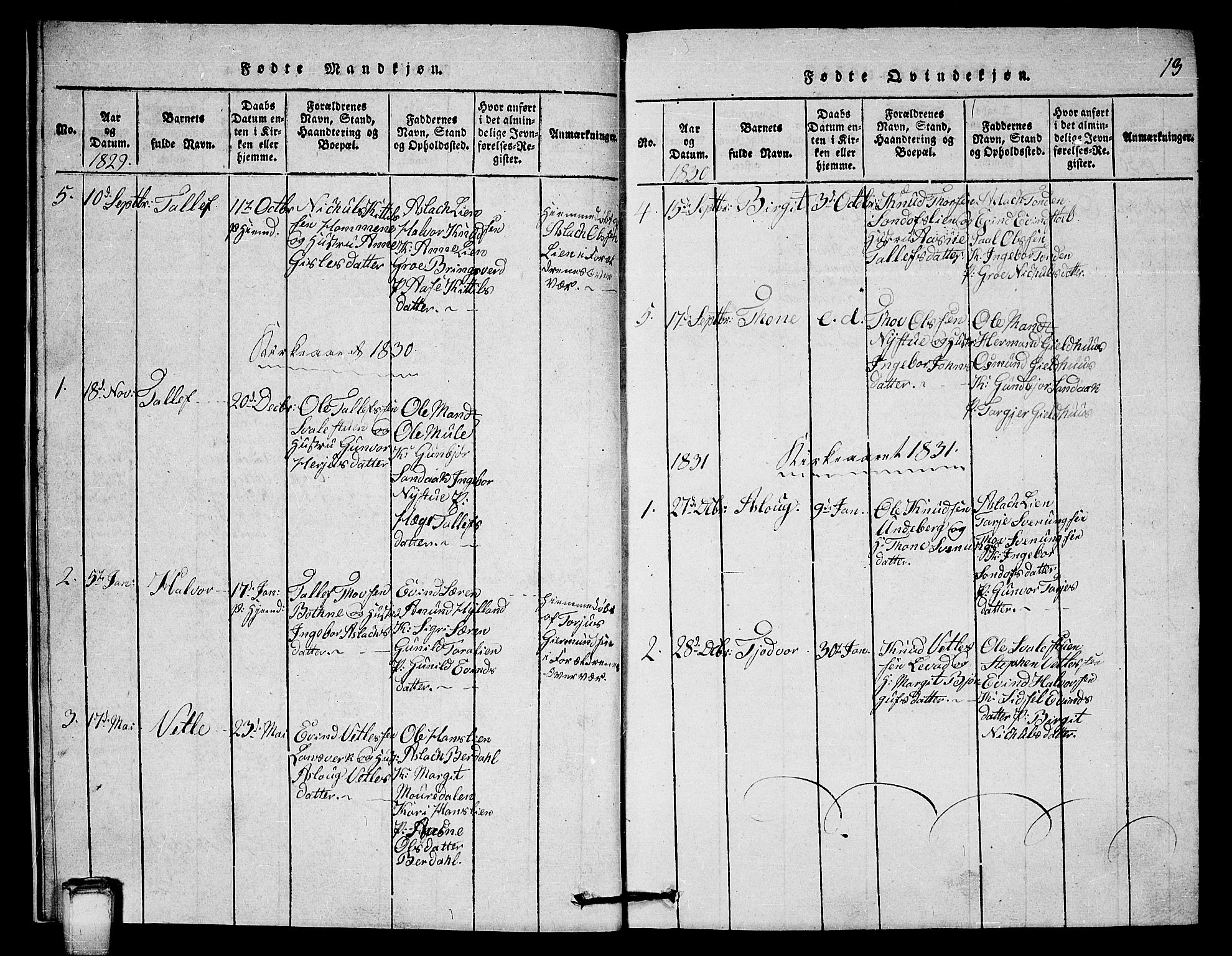 Vinje kirkebøker, SAKO/A-312/G/Gb/L0001: Parish register (copy) no. II 1, 1814-1843, p. 13