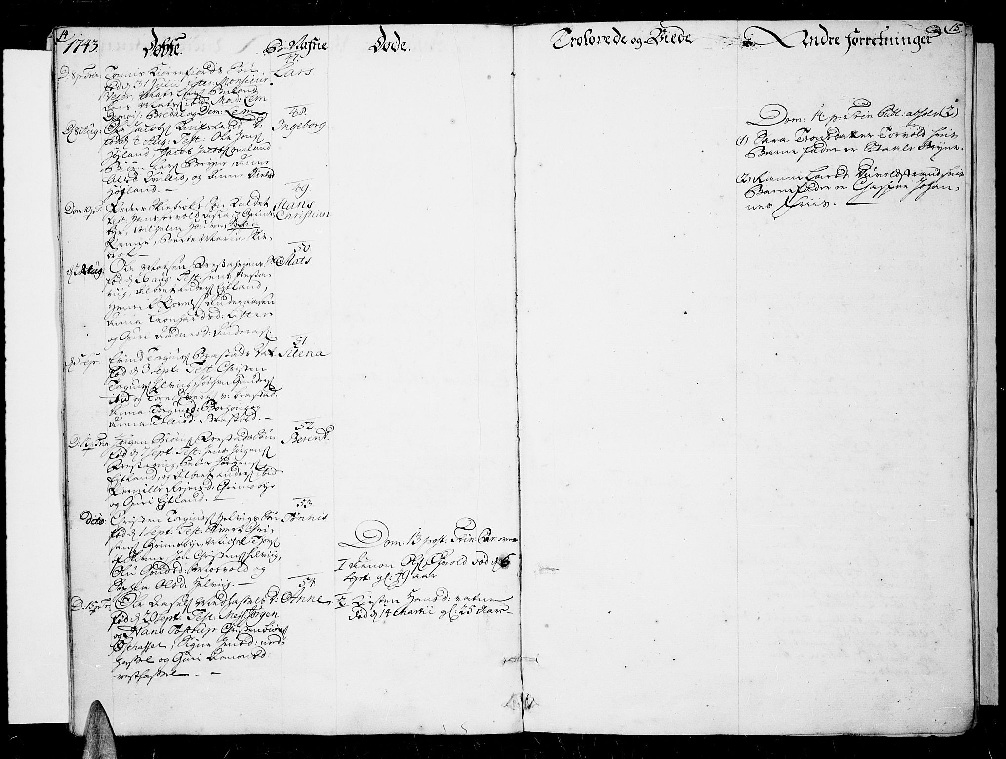 Lista sokneprestkontor, AV/SAK-1111-0027/F/Fa/L0003: Parish register (official) no. A 3 /1, 1743-1767, p. 14-15