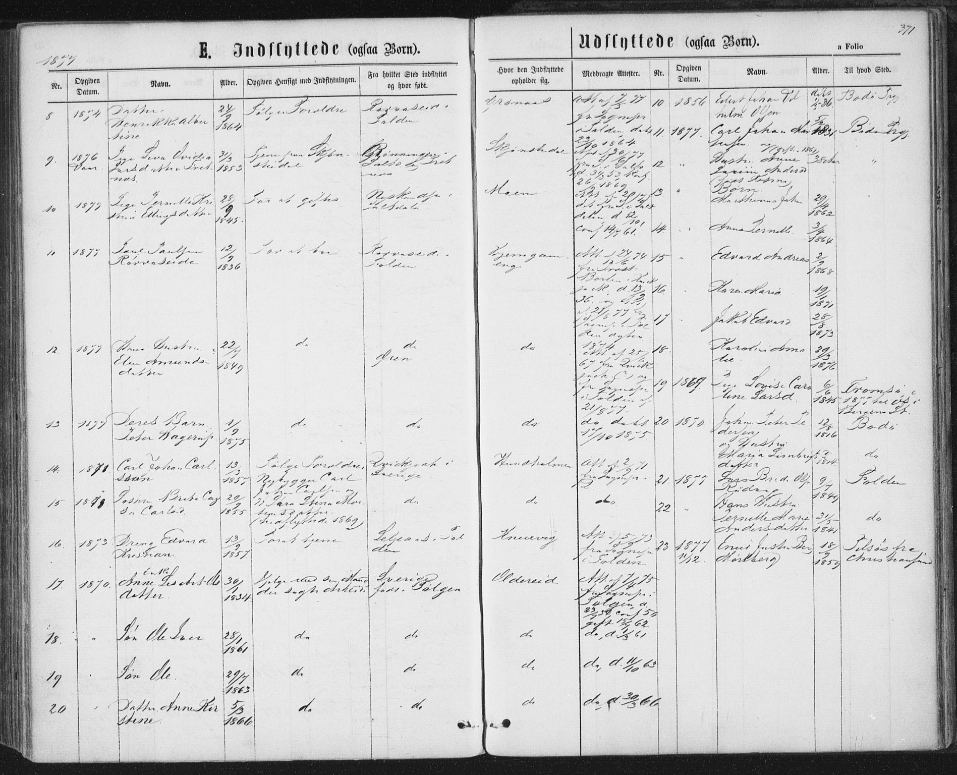 Ministerialprotokoller, klokkerbøker og fødselsregistre - Nordland, AV/SAT-A-1459/852/L0739: Parish register (official) no. 852A09, 1866-1877, p. 371