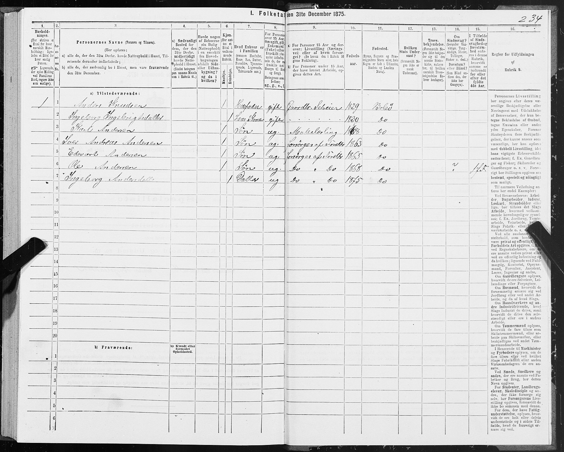 SAT, 1875 census for 1544P Bolsøy, 1875, p. 1234