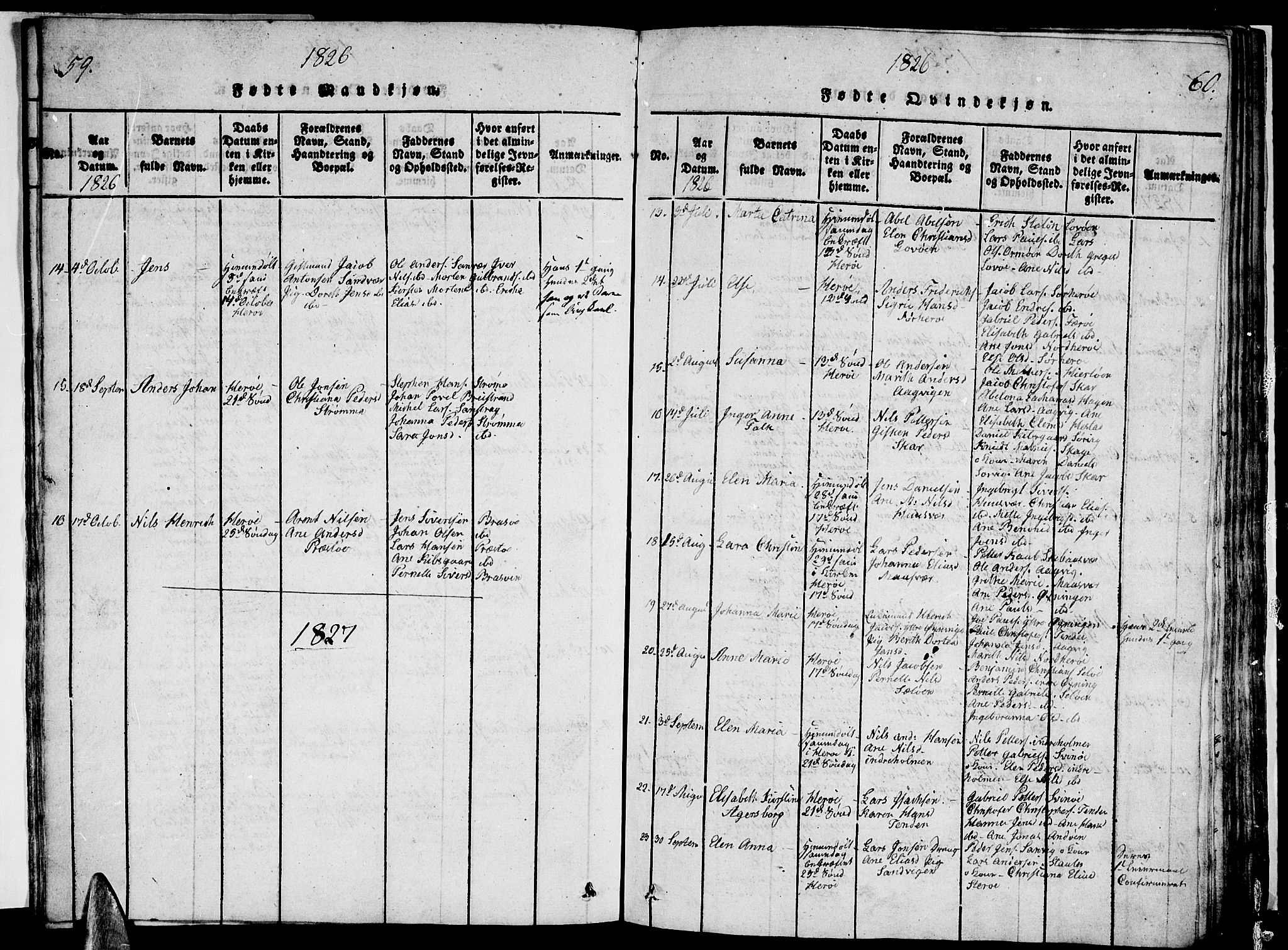 Ministerialprotokoller, klokkerbøker og fødselsregistre - Nordland, SAT/A-1459/834/L0510: Parish register (copy) no. 834C01, 1820-1847, p. 59-60