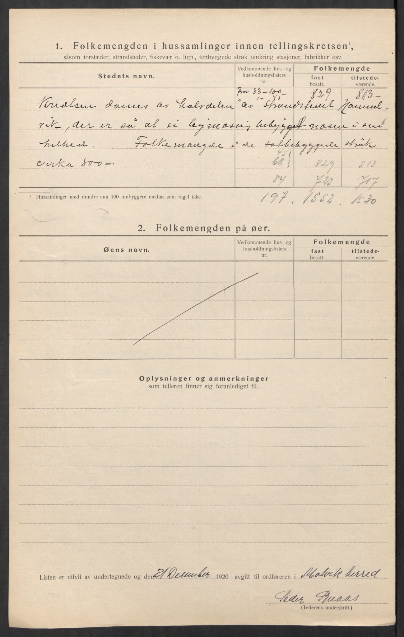 SAT, 1920 census for Malvik, 1920, p. 24