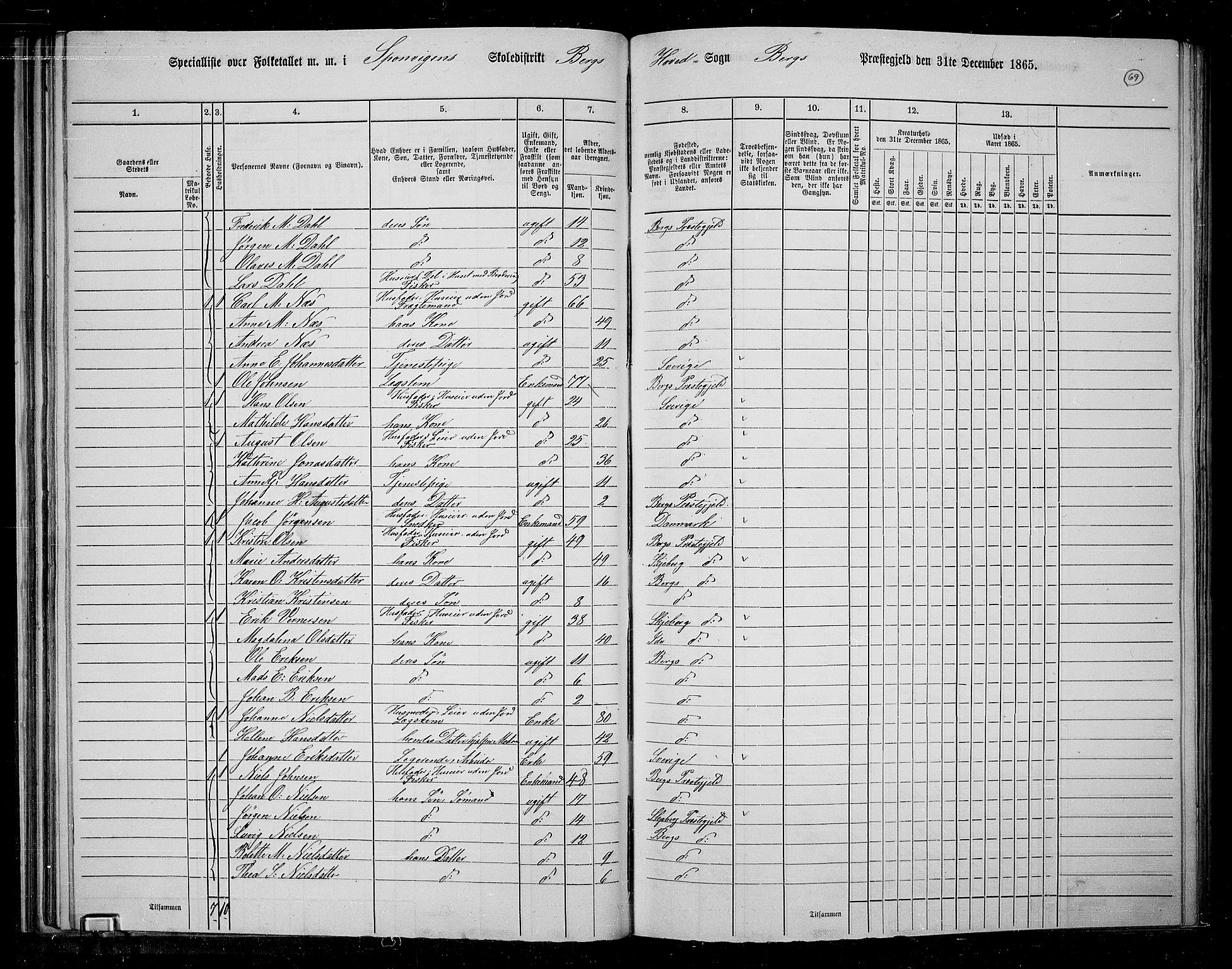 RA, 1865 census for Berg, 1865, p. 62