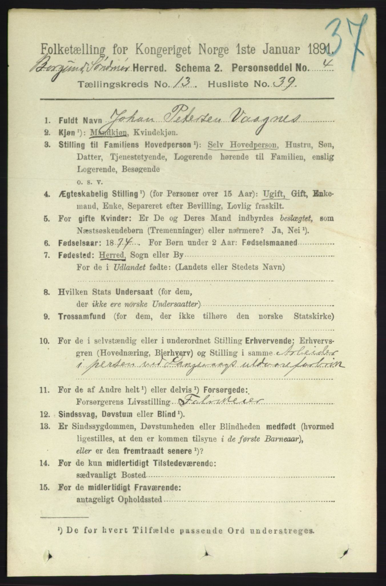 RA, 1891 census for 1531 Borgund, 1891, p. 3758