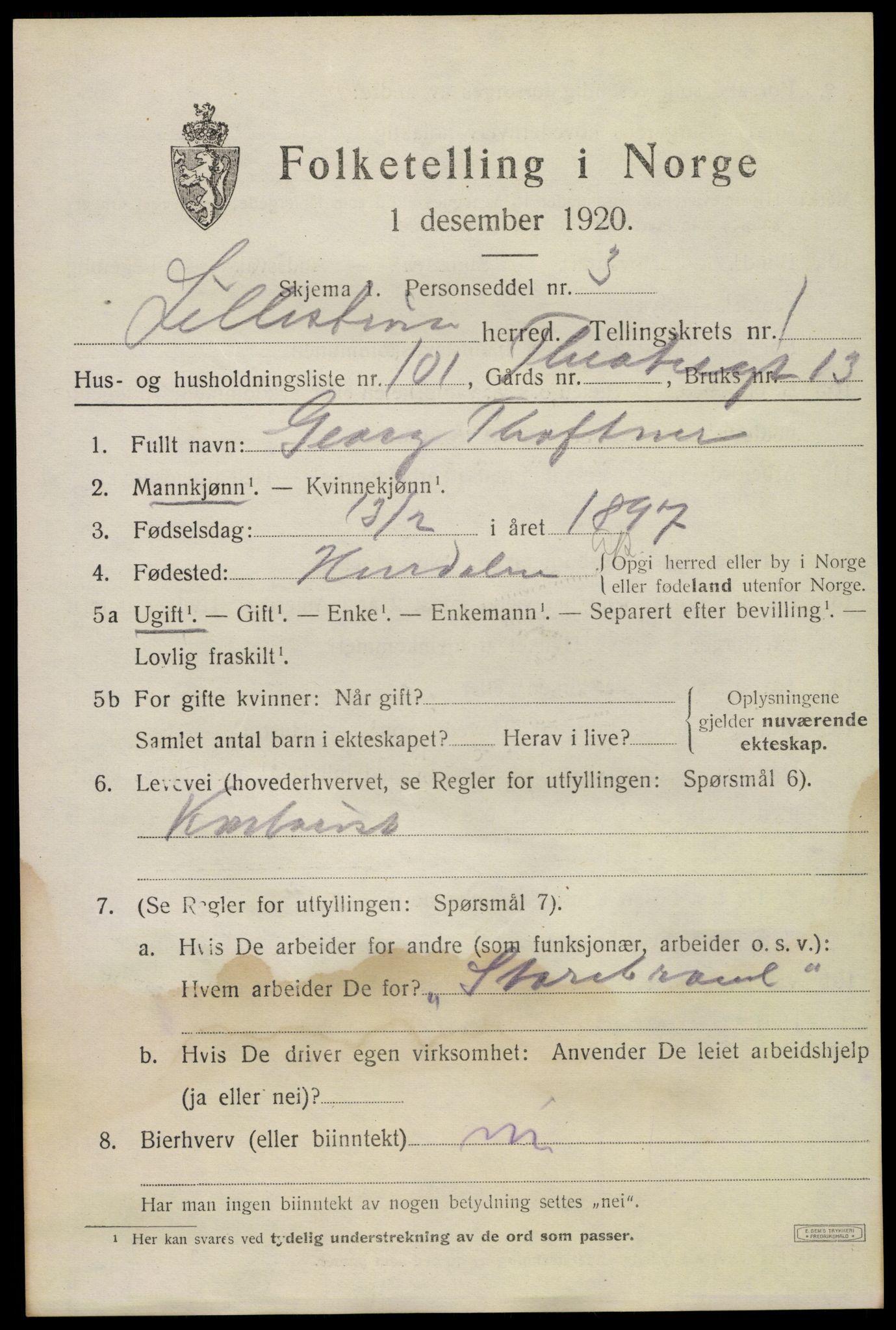 SAO, 1920 census for Lillestrøm, 1920, p. 3062