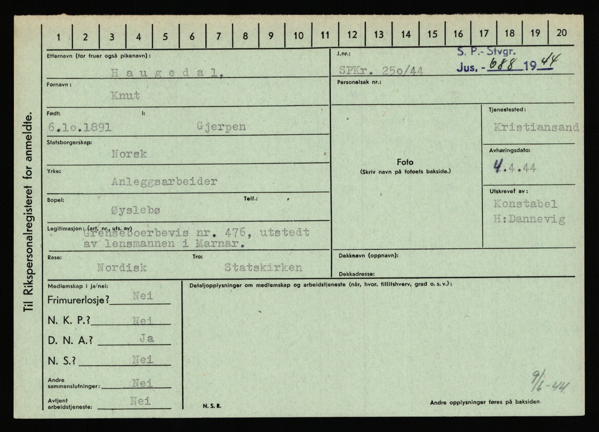 Statspolitiet - Hovedkontoret / Osloavdelingen, AV/RA-S-1329/C/Ca/L0006: Hanche - Hokstvedt, 1943-1945, p. 2313