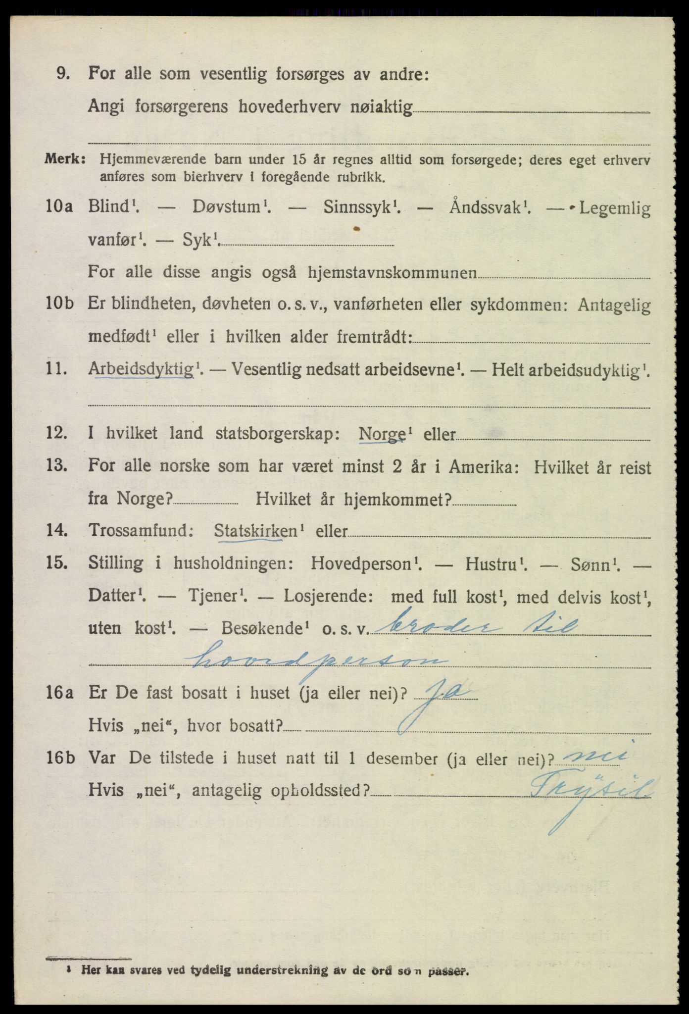SAH, 1920 census for Trysil, 1920, p. 12984