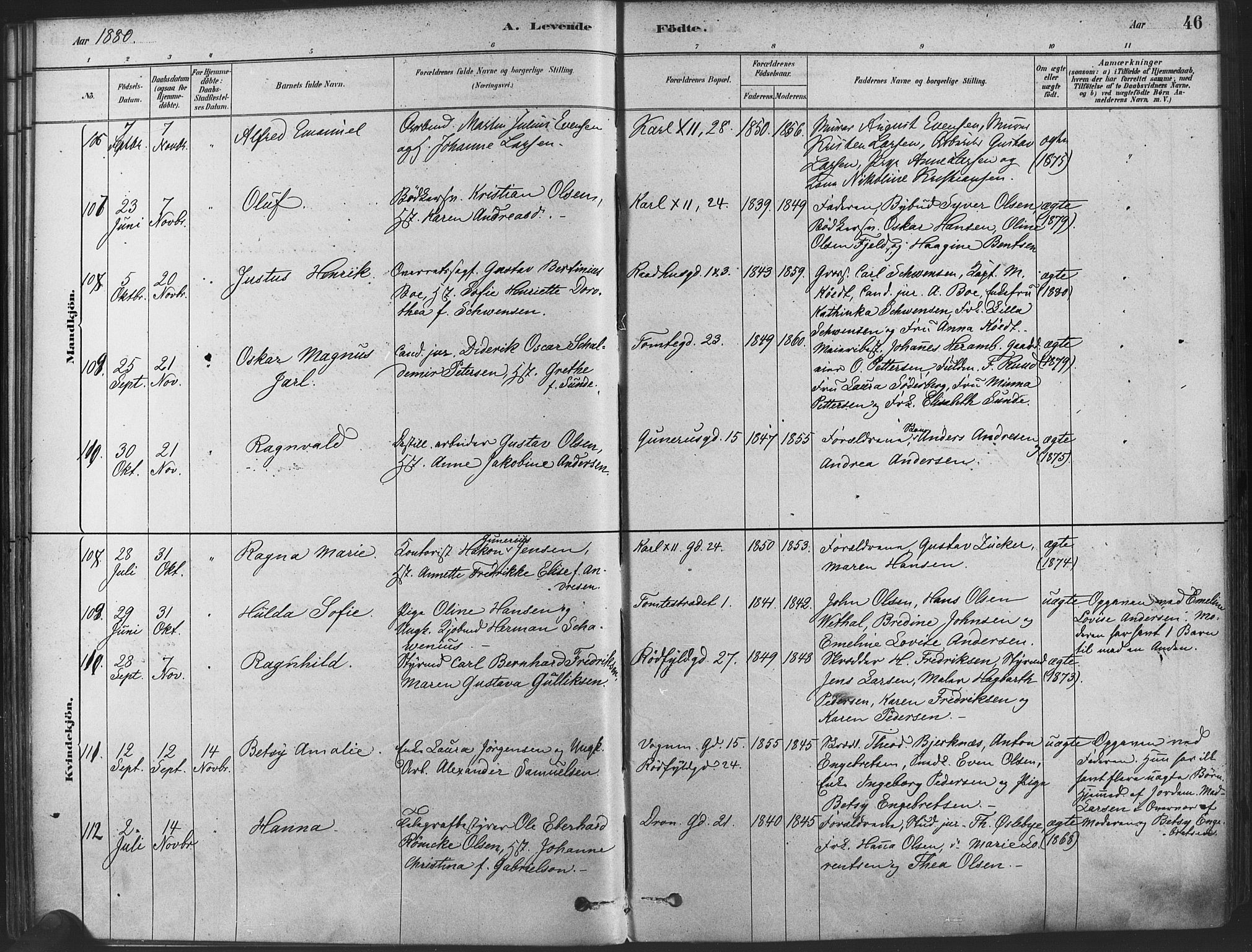 Oslo domkirke Kirkebøker, SAO/A-10752/F/Fa/L0029: Parish register (official) no. 29, 1879-1892, p. 46