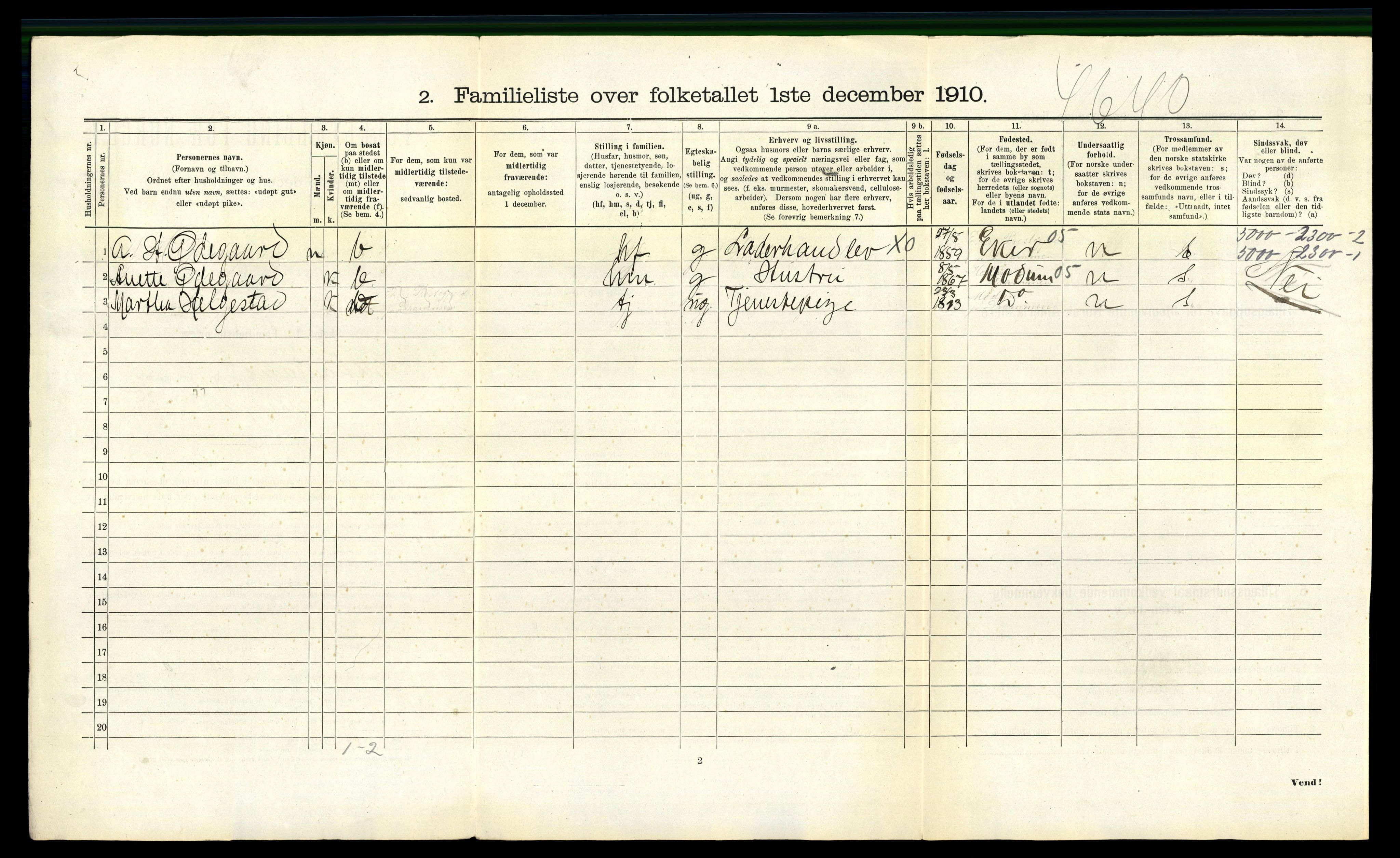 RA, 1910 census for Kristiansand, 1910, p. 3305