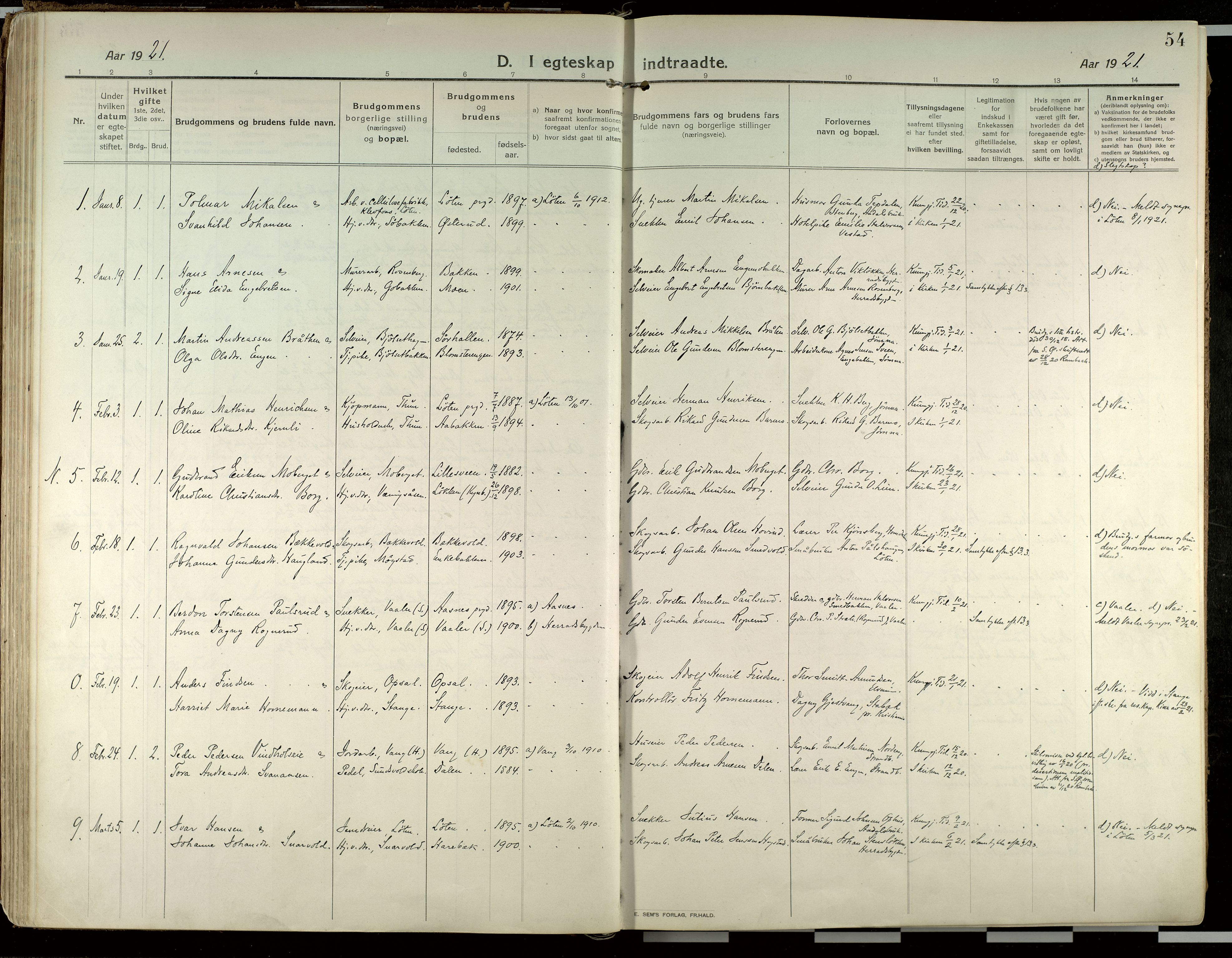 Elverum prestekontor, SAH/PREST-044/H/Ha/Haa/L0021: Parish register (official) no. 21, 1913-1928, p. 54