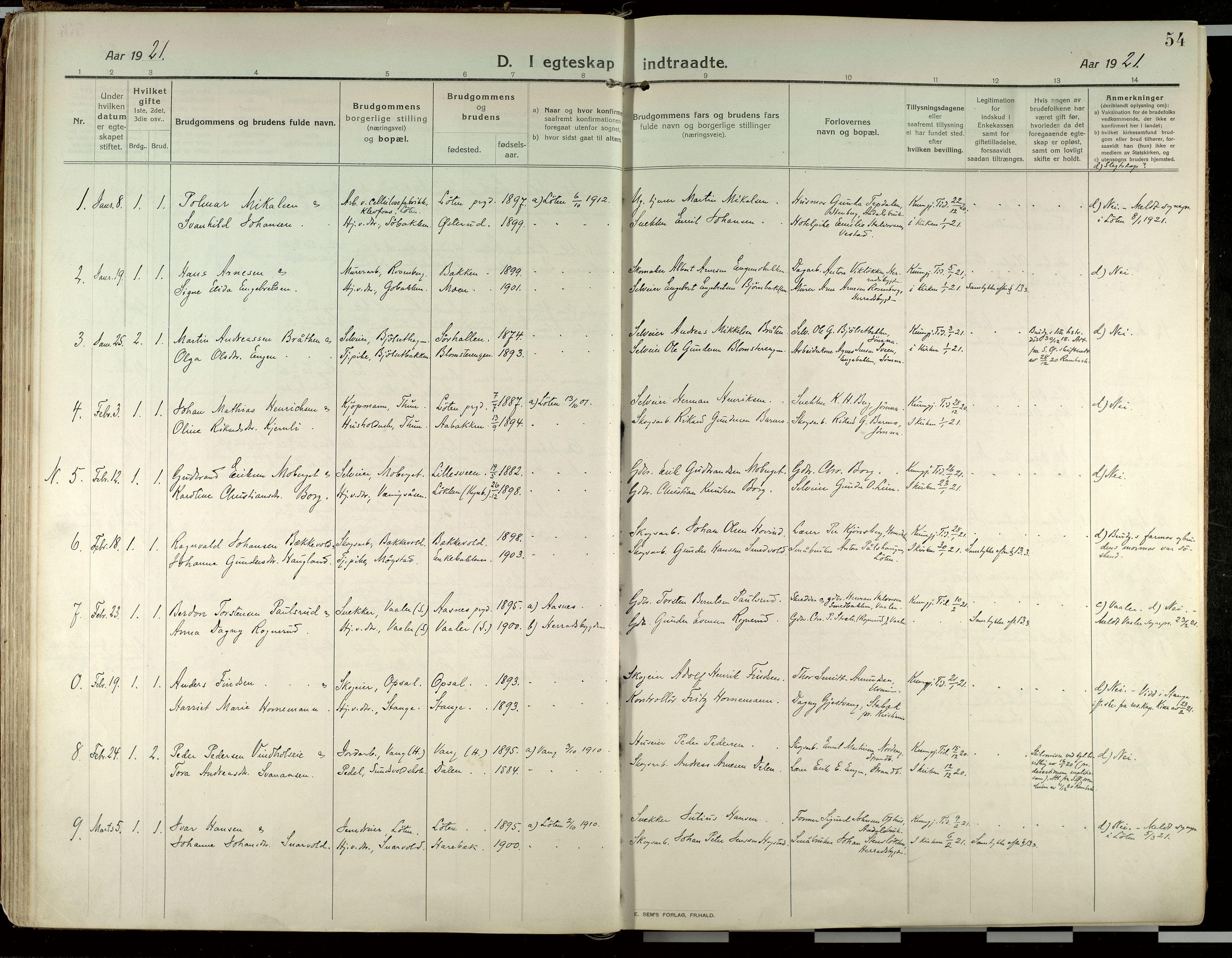 Elverum prestekontor, AV/SAH-PREST-044/H/Ha/Haa/L0021: Parish register (official) no. 21, 1913-1928, p. 54