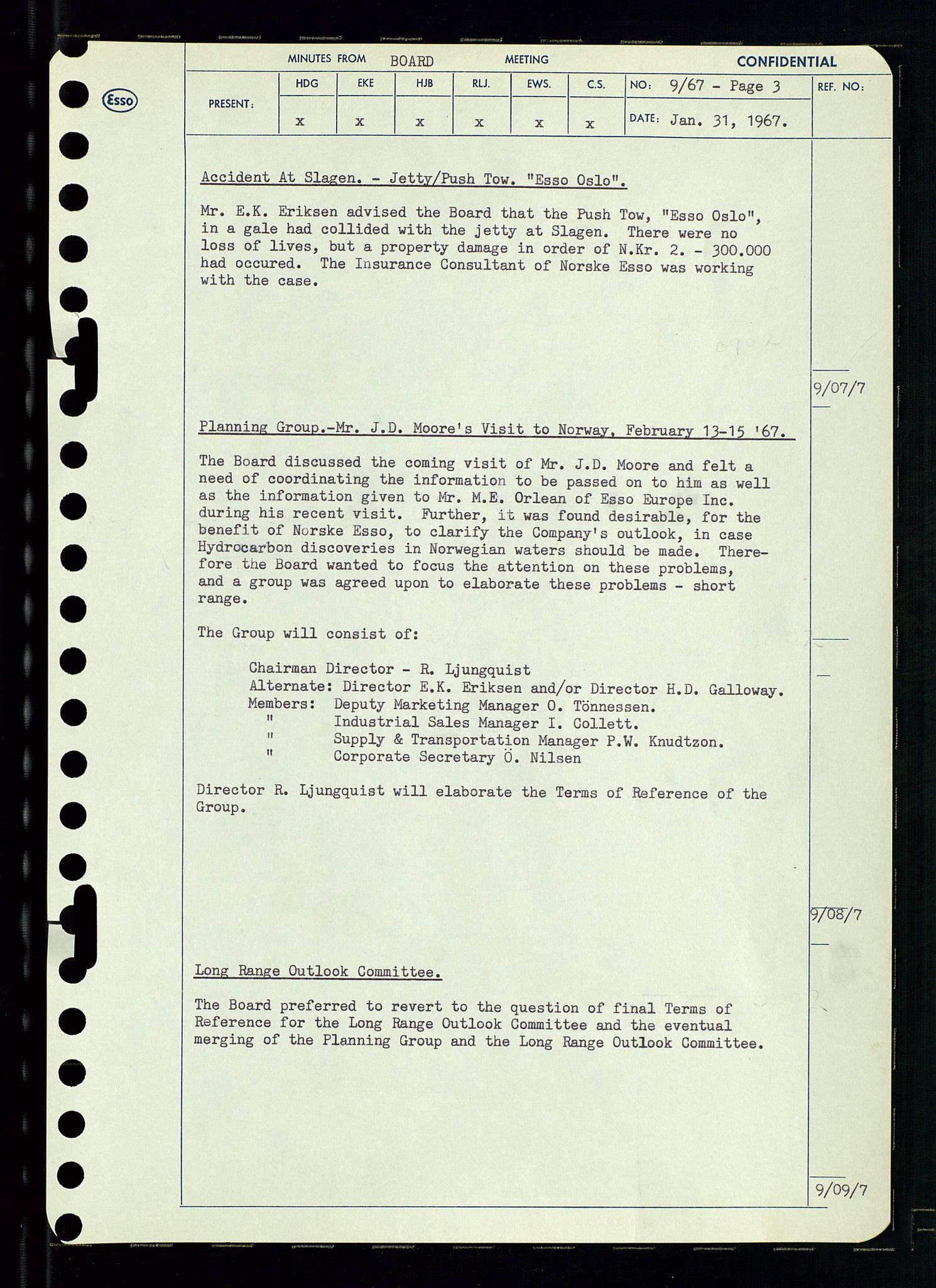 Pa 0982 - Esso Norge A/S, AV/SAST-A-100448/A/Aa/L0002/0003: Den administrerende direksjon Board minutes (styrereferater) / Den administrerende direksjon Board minutes (styrereferater), 1967, p. 19