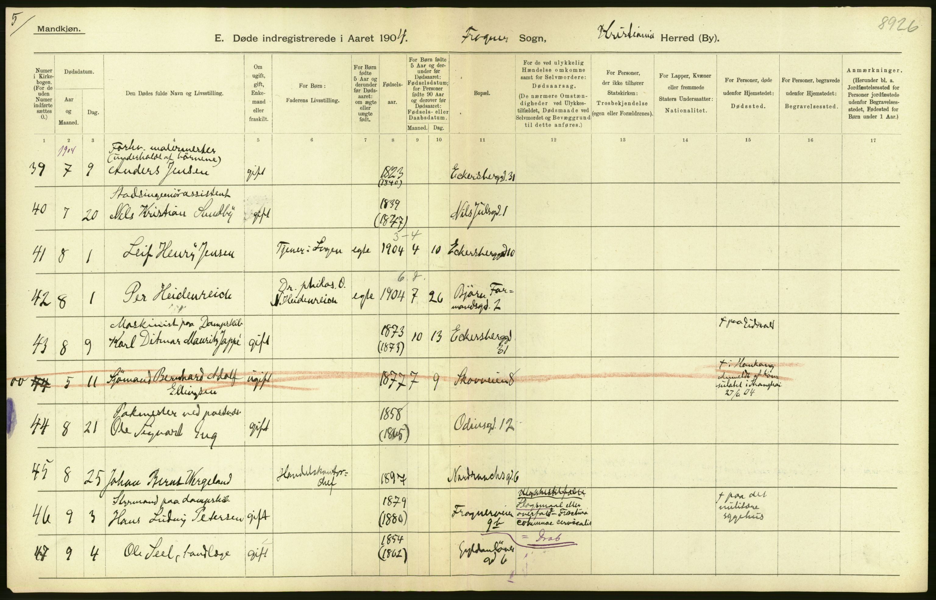 Statistisk sentralbyrå, Sosiodemografiske emner, Befolkning, AV/RA-S-2228/D/Df/Dfa/Dfab/L0004: Kristiania: Gifte, døde, 1904, p. 272