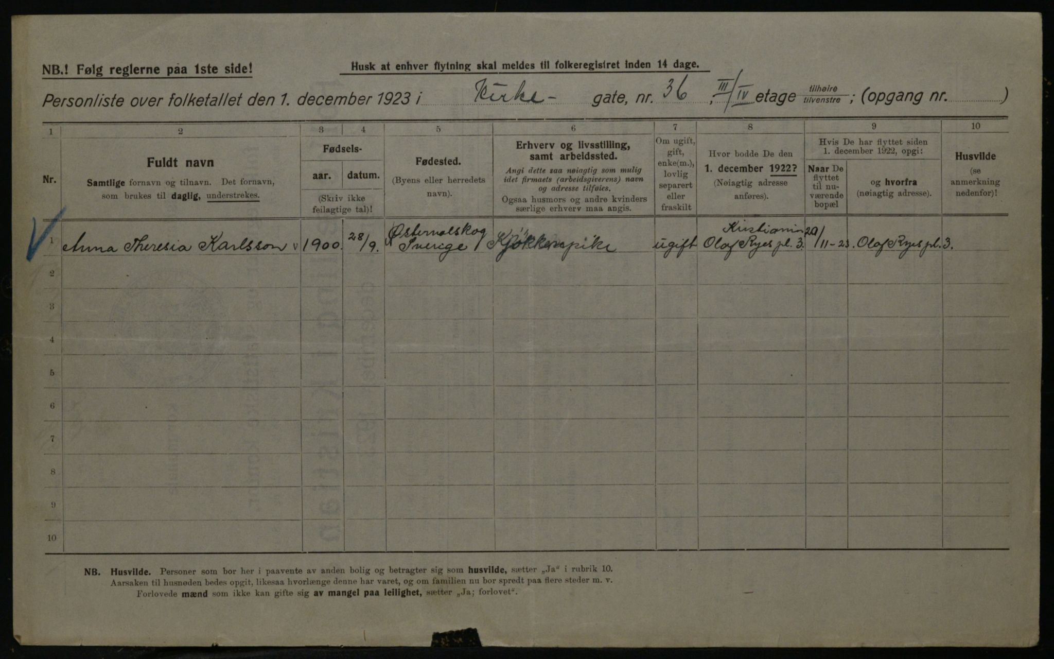 OBA, Municipal Census 1923 for Kristiania, 1923, p. 55706