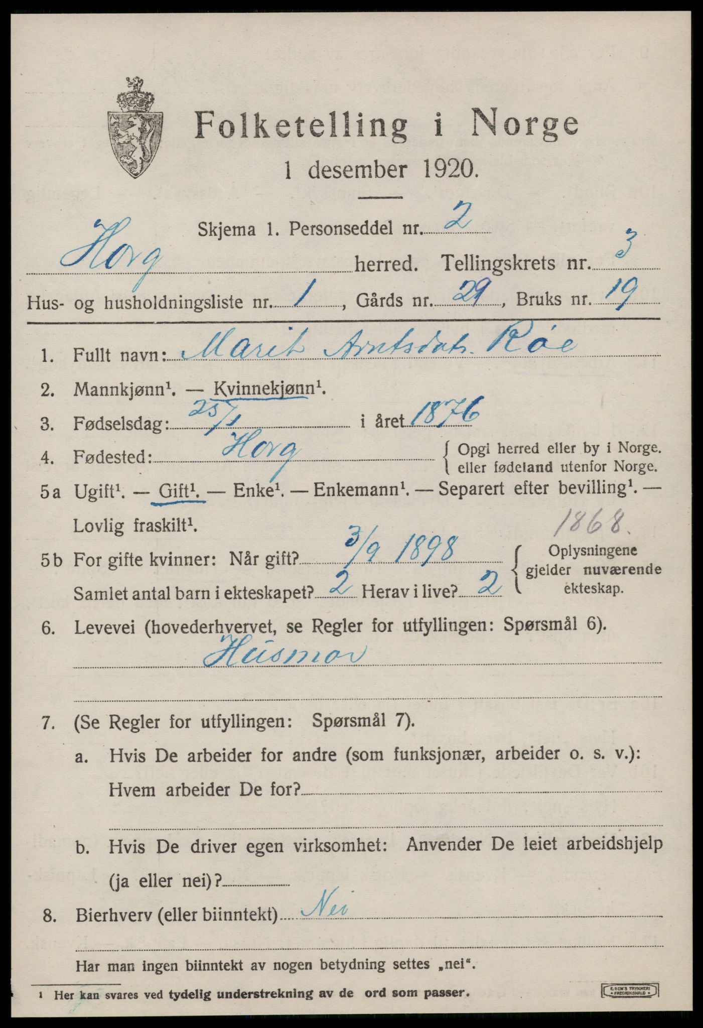 SAT, 1920 census for Horg, 1920, p. 2320