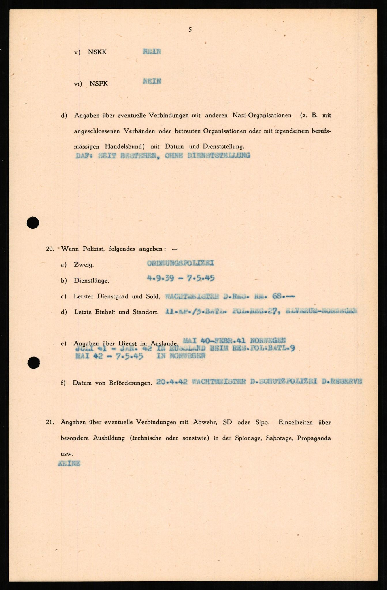 Forsvaret, Forsvarets overkommando II, AV/RA-RAFA-3915/D/Db/L0011: CI Questionaires. Tyske okkupasjonsstyrker i Norge. Tyskere., 1945-1946, p. 344