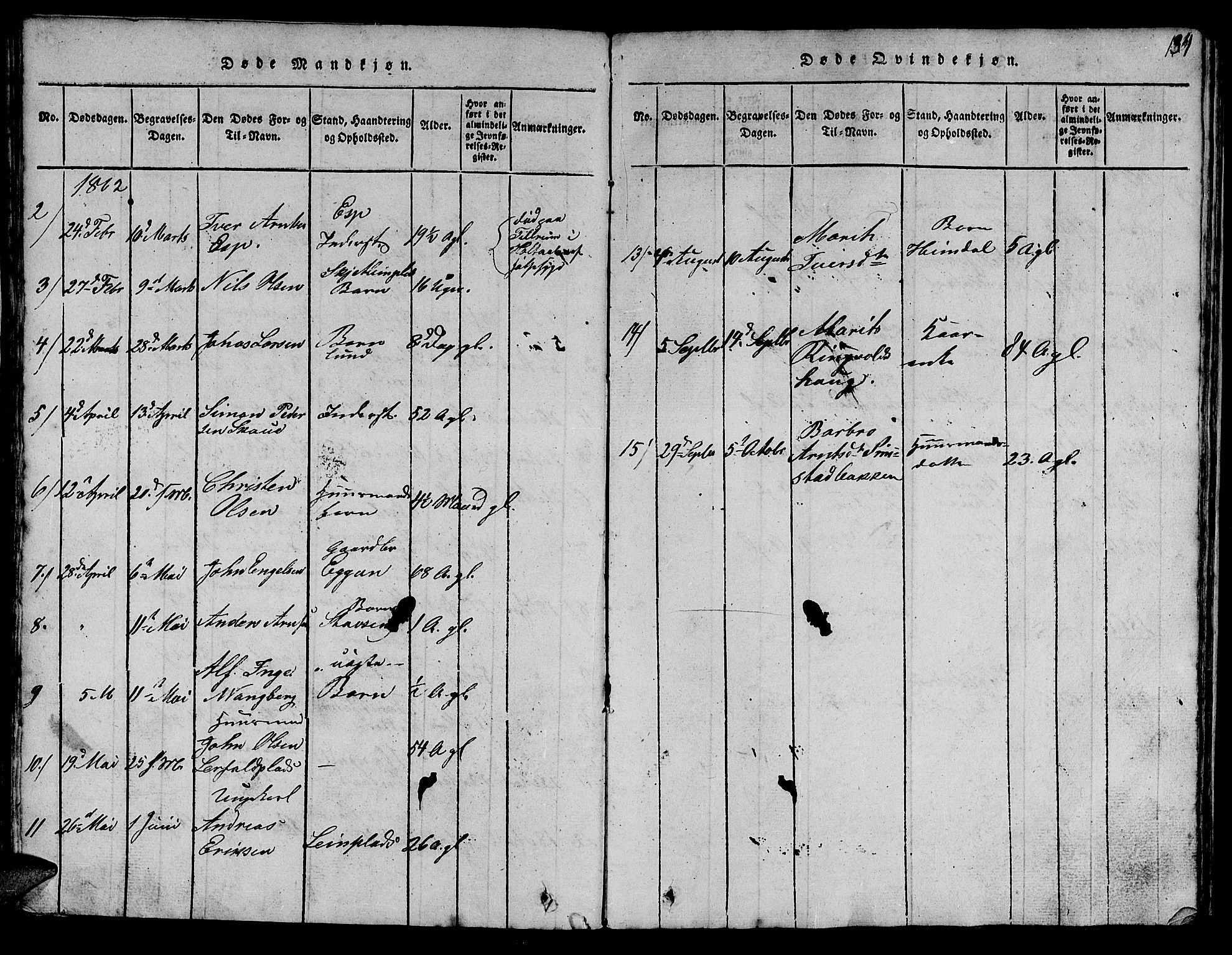 Ministerialprotokoller, klokkerbøker og fødselsregistre - Sør-Trøndelag, SAT/A-1456/613/L0393: Parish register (copy) no. 613C01, 1816-1886, p. 134