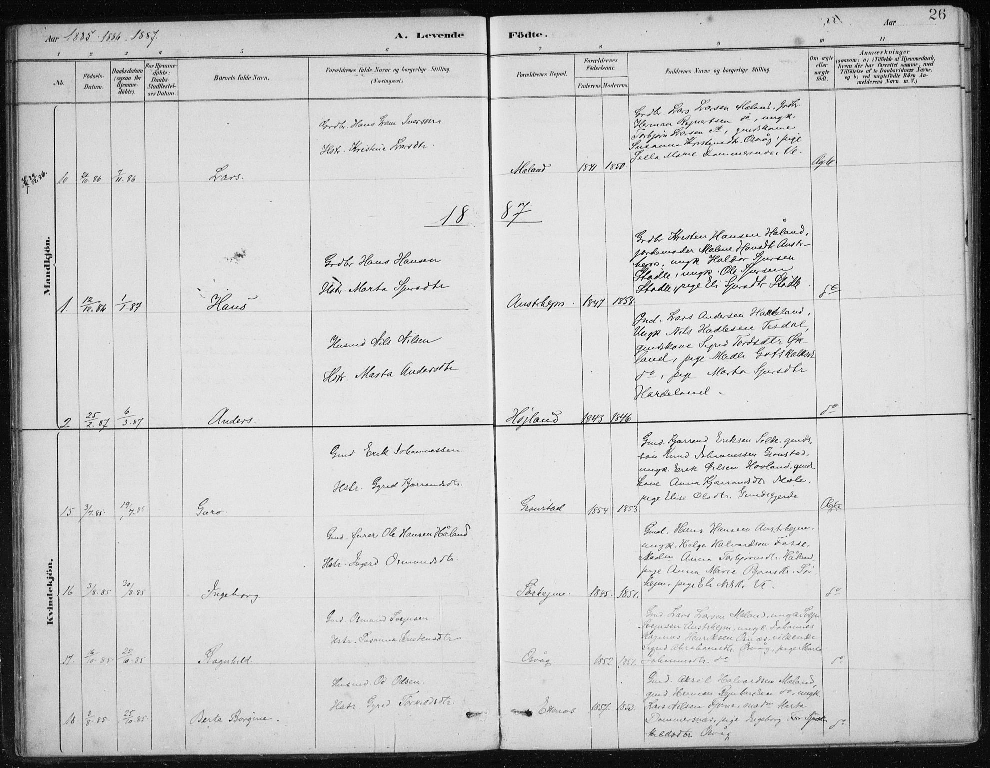 Etne sokneprestembete, AV/SAB-A-75001/H/Haa: Parish register (official) no. C  1, 1879-1919, p. 26