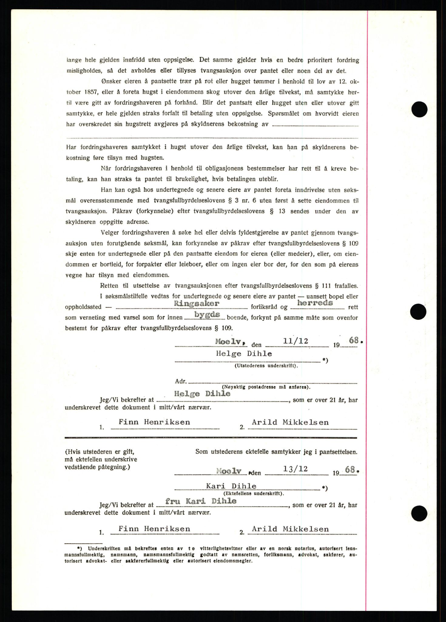 Nord-Hedmark sorenskriveri, AV/SAH-TING-012/H/Hb/Hbf/L0077: Mortgage book no. B77, 1968-1969, Diary no: : 6686/1968