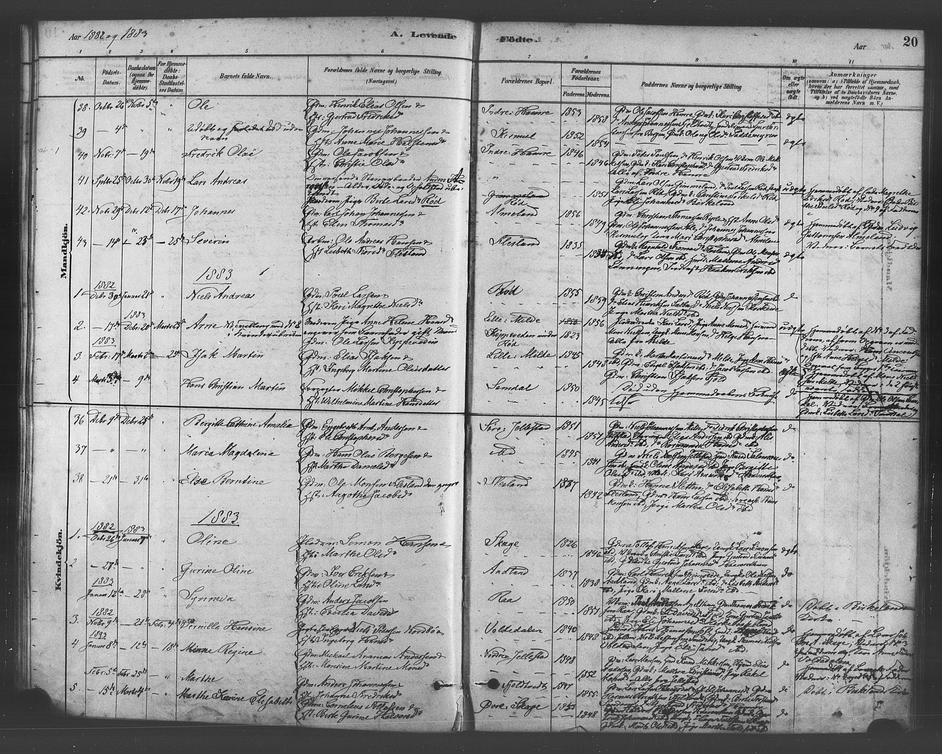 Fana Sokneprestembete, AV/SAB-A-75101/H/Haa/Haab/L0001: Parish register (official) no. B 1, 1878-1889, p. 20