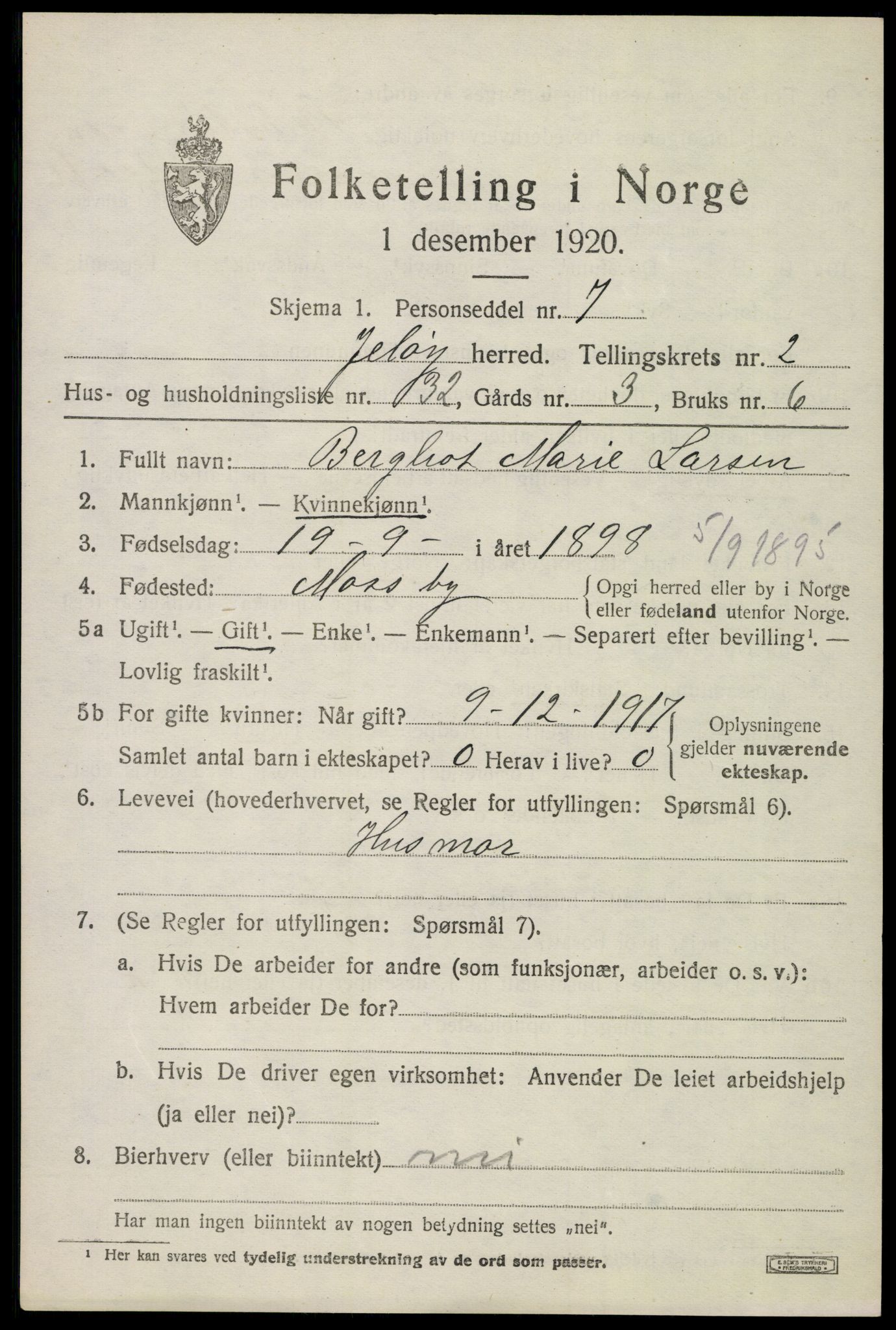 SAO, 1920 census for Moss land district, 1920, p. 2507