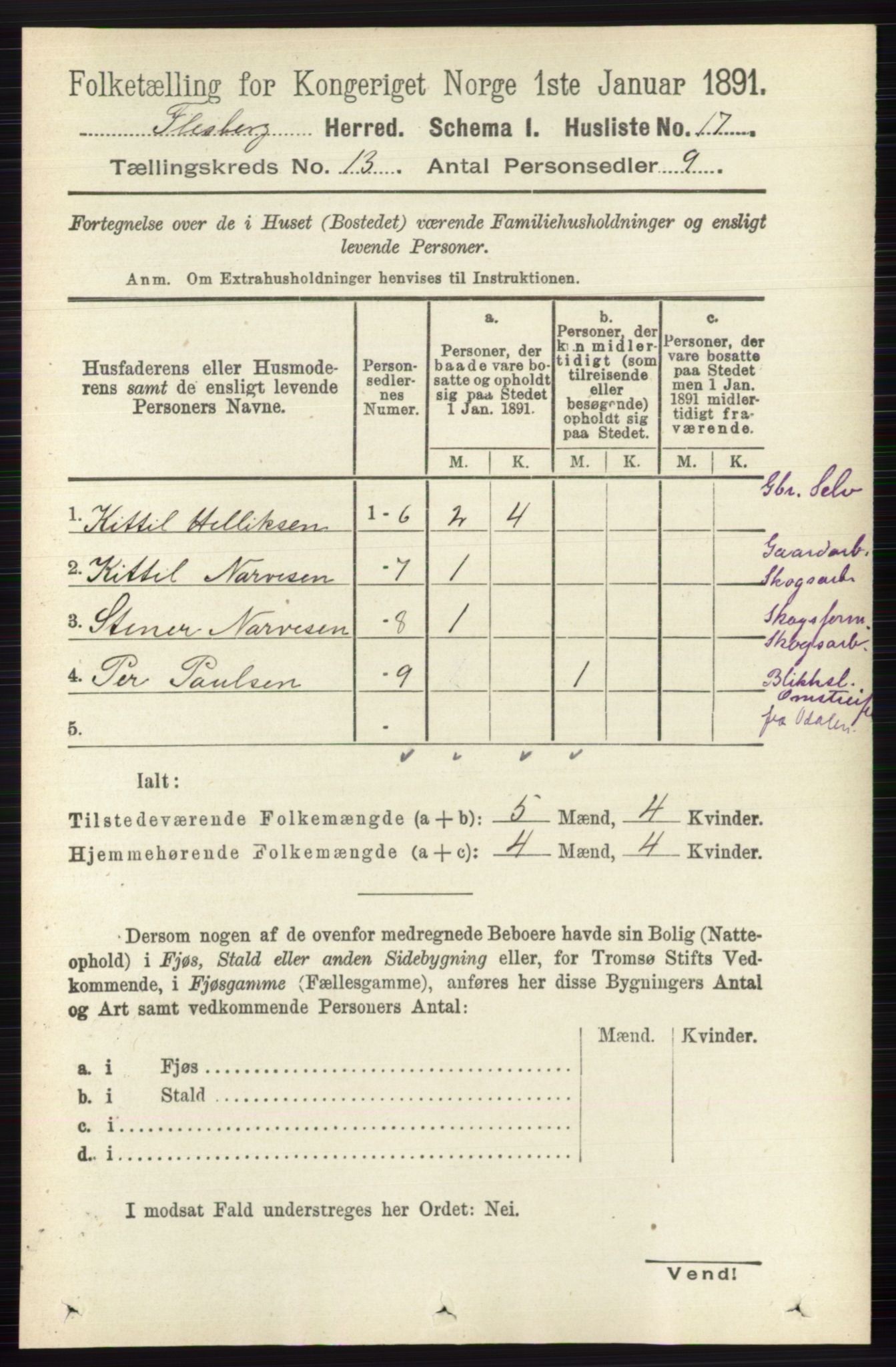RA, 1891 census for 0631 Flesberg, 1891, p. 2201