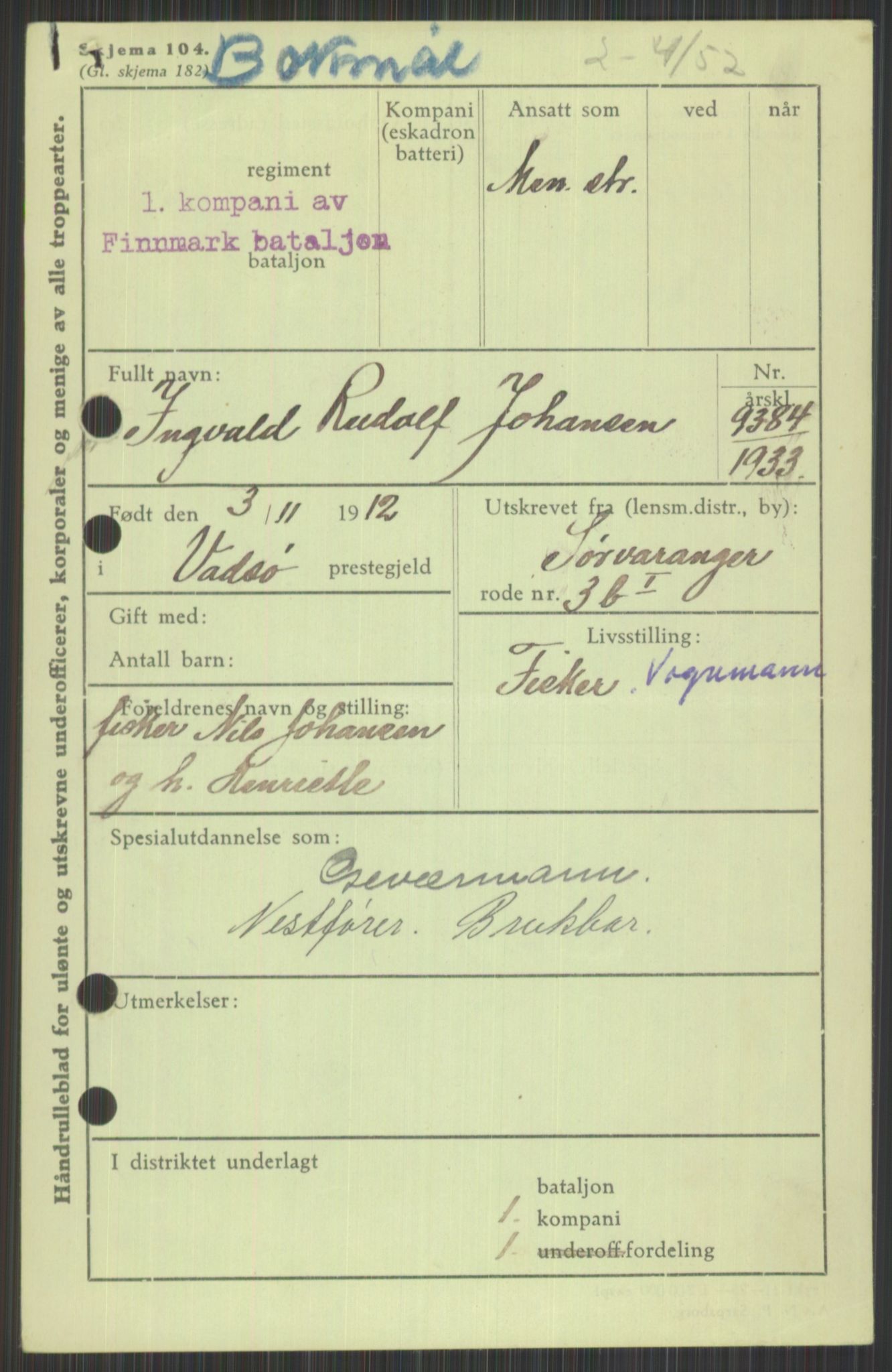 Forsvaret, Varanger bataljon, AV/RA-RAFA-2258/1/D/L0440: Rulleblad for fødte 1892-1912, 1892-1912, p. 1631