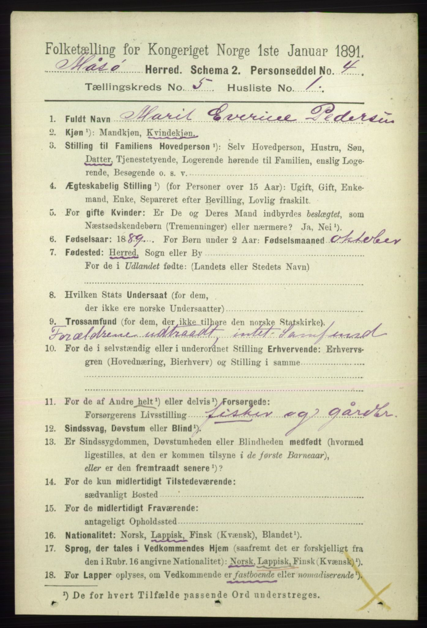 RA, 1891 census for 2018 Måsøy, 1891, p. 723