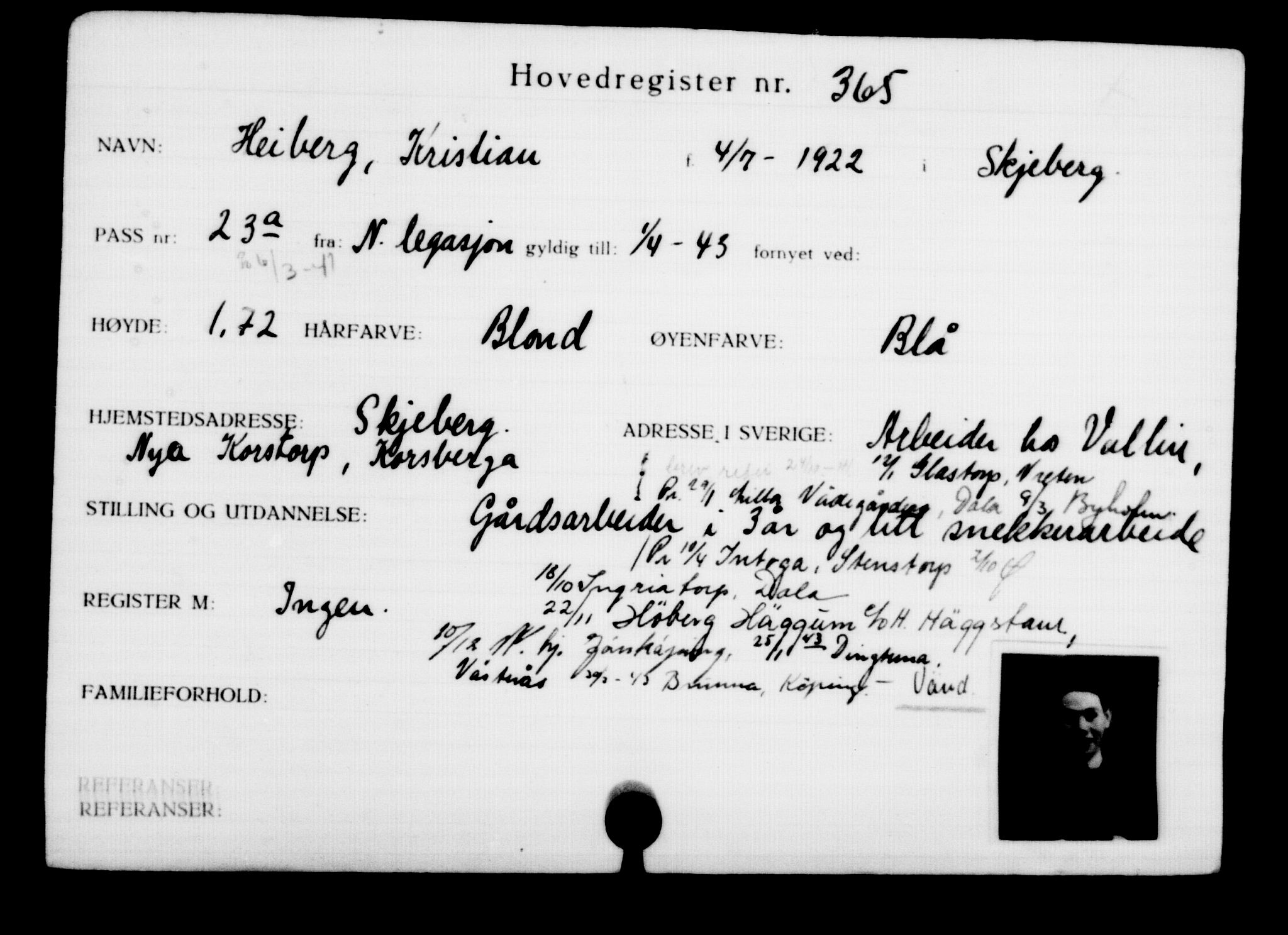 Utenriksstasjonene, Legasjonen i Stockholm, Flyktningkontoret, AV/RA-S-6753/V/Va/L0001: Kjesäterkartoteket, flyktninger med registreringsnr. 1-1000, 1940-1945, p. 576