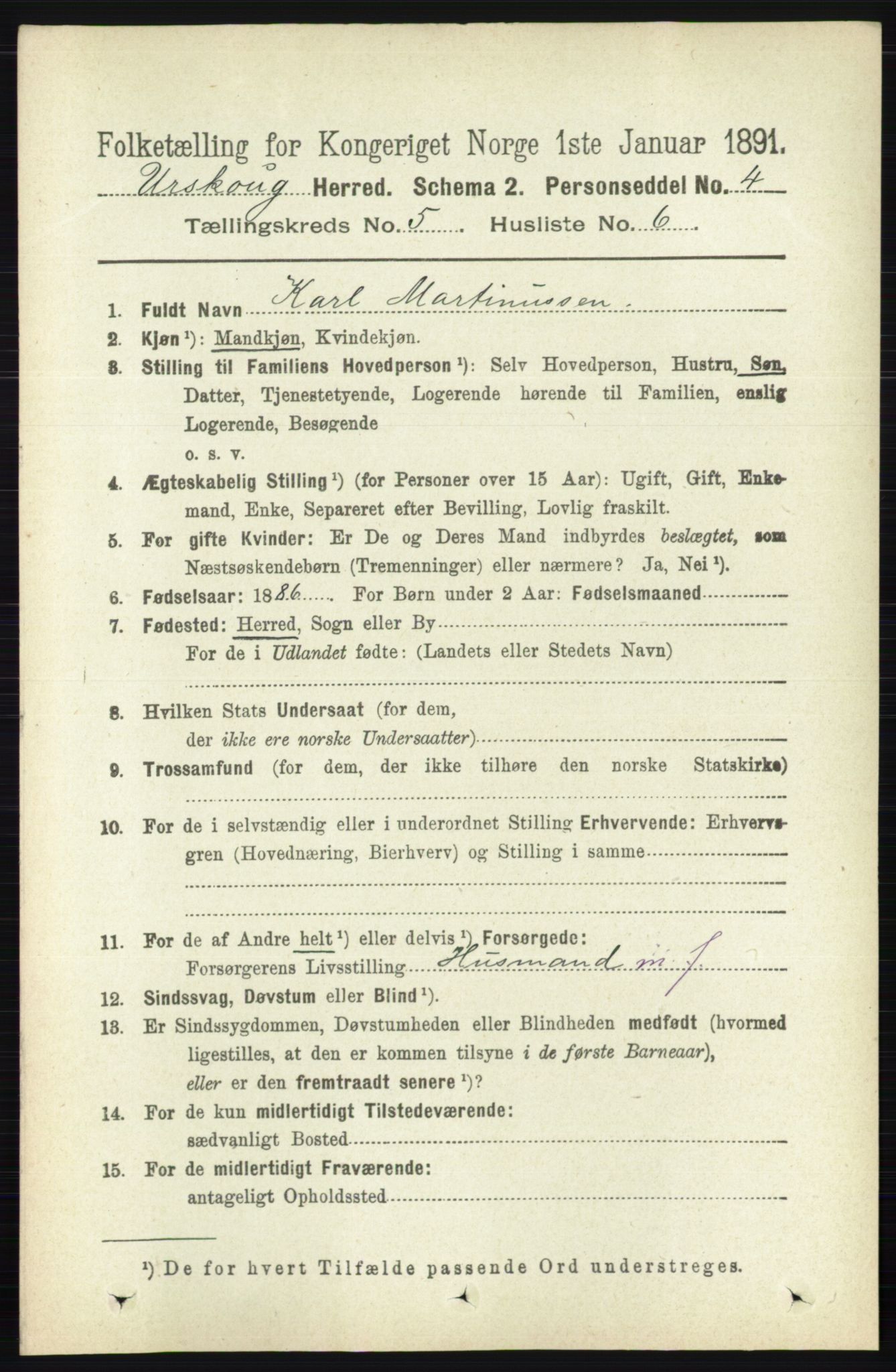 RA, 1891 census for 0224 Aurskog, 1891, p. 2097